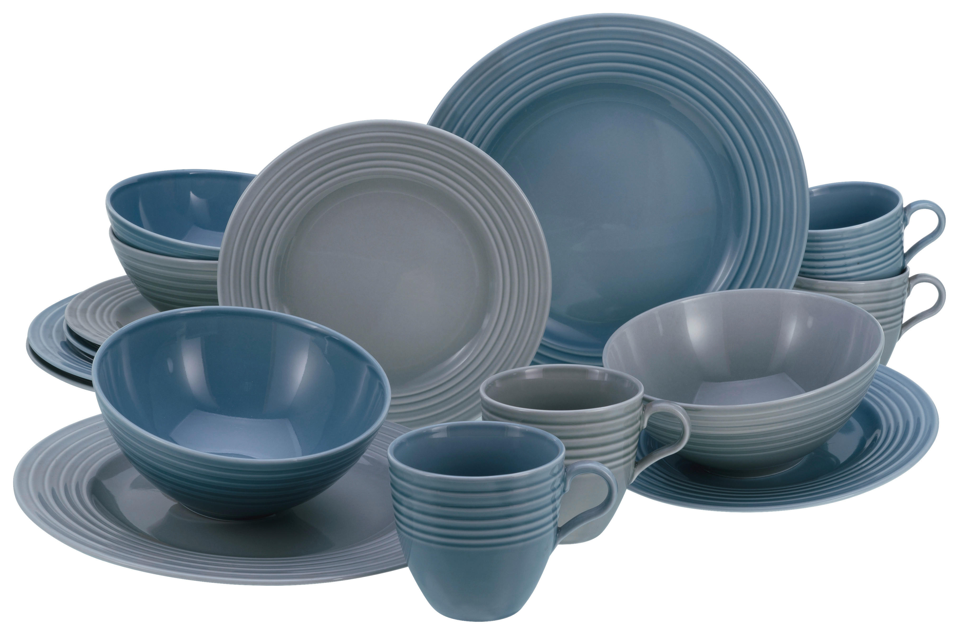CreaTable Kombiservice Stripes stein Porzellan 16 tlg. Stripes - blau/stein - CreaTable