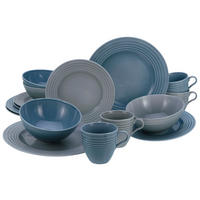 CreaTable Kombiservice Stripes stein Porzellan 16 tlg. Stripes - blau/stein - CreaTable