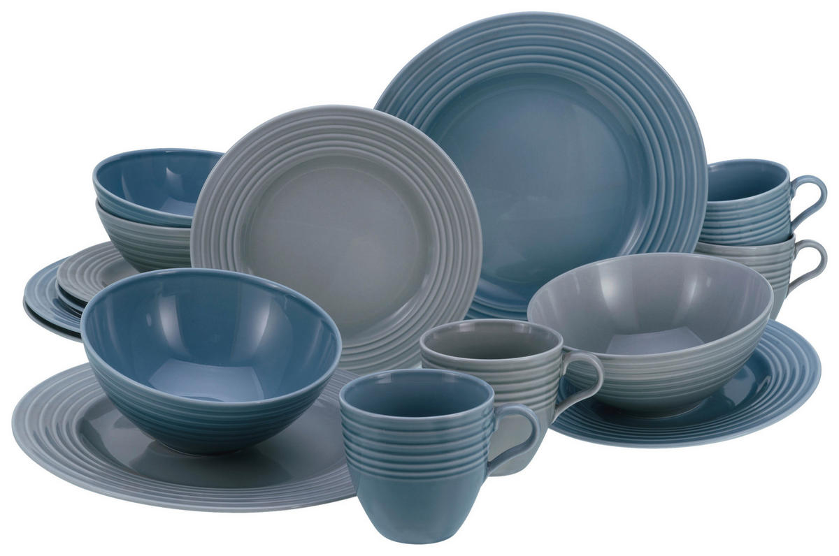 CreaTable Kombiservice Stripes stein Porzellan 16 tlg. Stripes - blau/stein - CreaTable