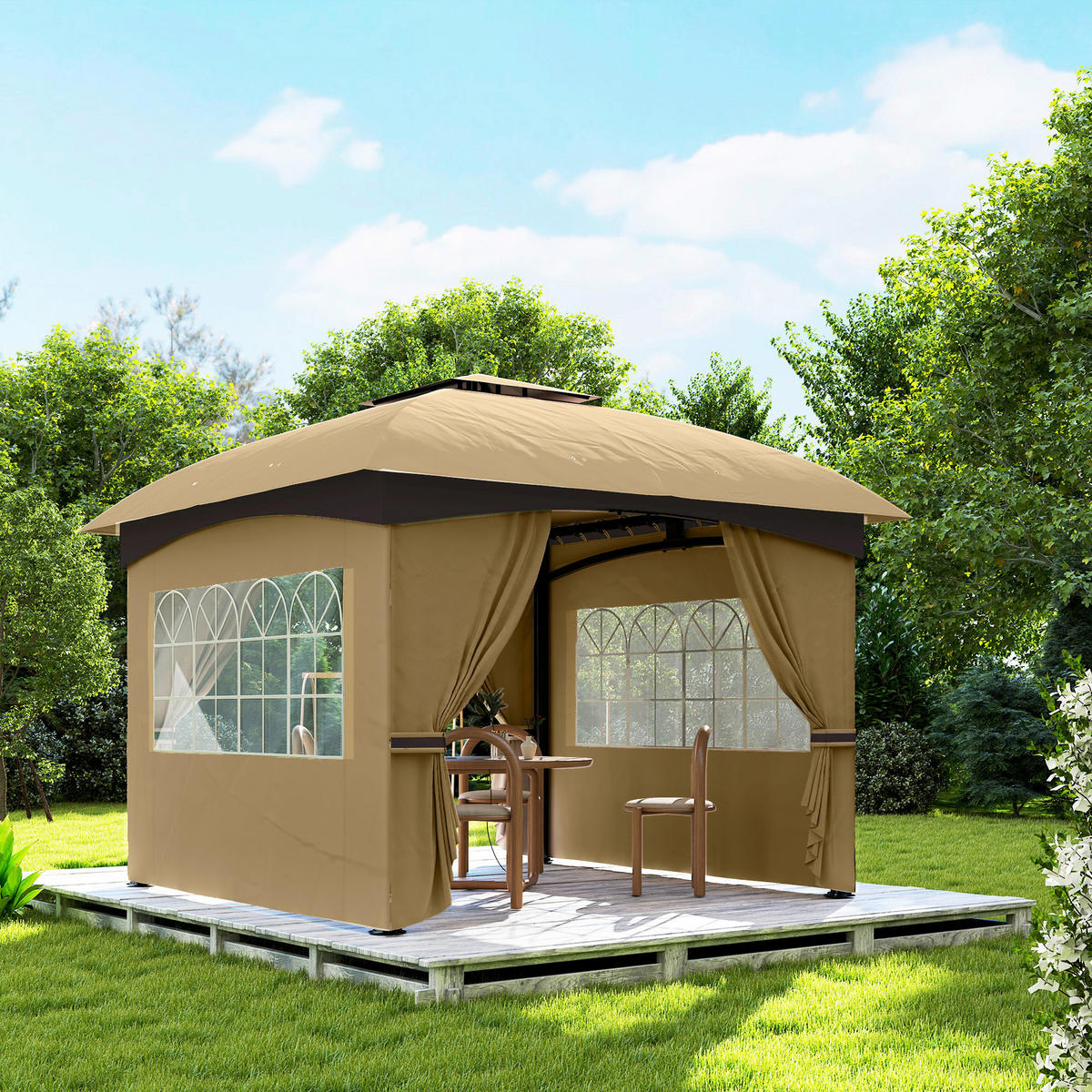 Outsunny Pavillon beige Polyester B/H/L: ca. 335x285x335 cm Pavillon - beige (335,00/335,00/285,00cm) - Outsunny