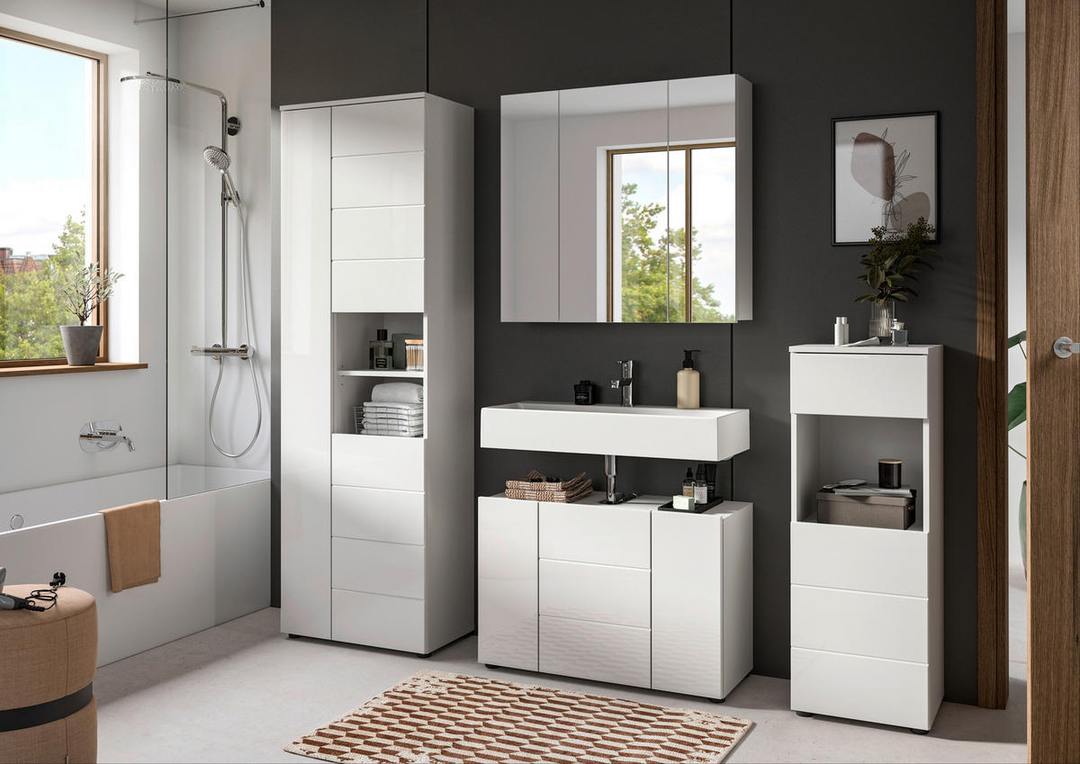 Badhochschrank VIRA weiß weiß Hochglanz B/H/T: ca. 60x190x34 cm VIRA - weiß (60,00/190,00/34,00cm) - xonox.home
