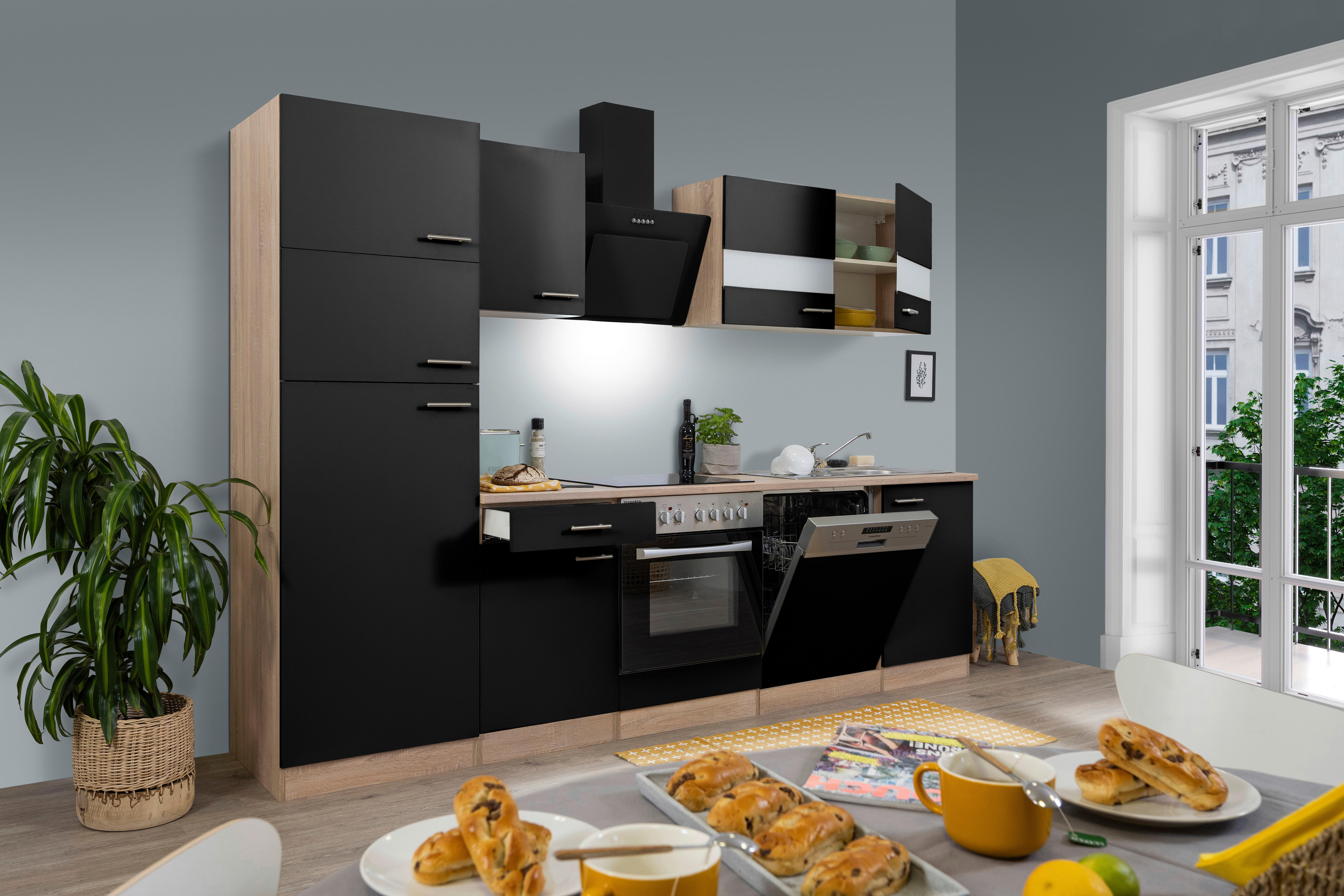Respekta Küchenblock Economy schwarz B/H/T: ca. 280x200x60 cm Economy - Eiche/schwarz (280,00/200,00/60,00cm) - Respekta