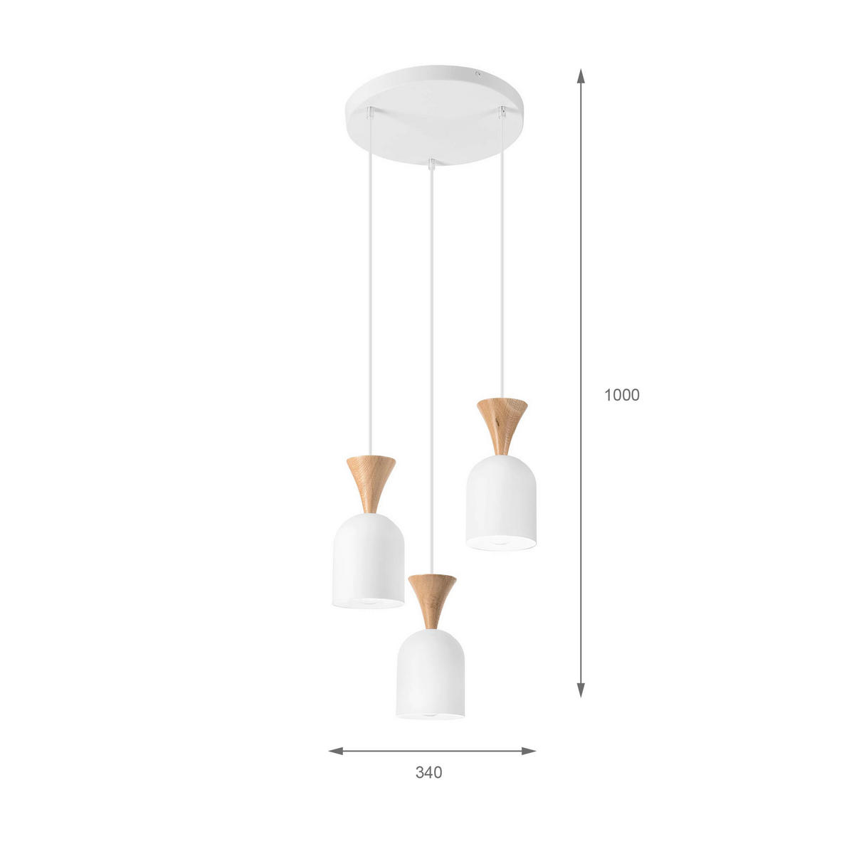 Lamkur Hängeleuchte Eiche weiß Stahl Holz B/H/L: ca. 34x100x34 cm E27 3 Brennstellen Nolan - Eiche/weiß (34,00/34,00/100,00cm) - Lamkur