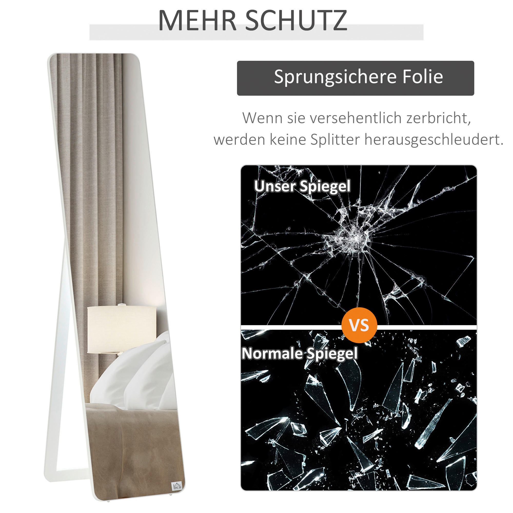 Standspiegel 831-390WT weiß Kiefer B/H/T: ca. 37x156x43 cm 831-390WT - weiß (37,00/156,00/43,00cm) - HOMCOM