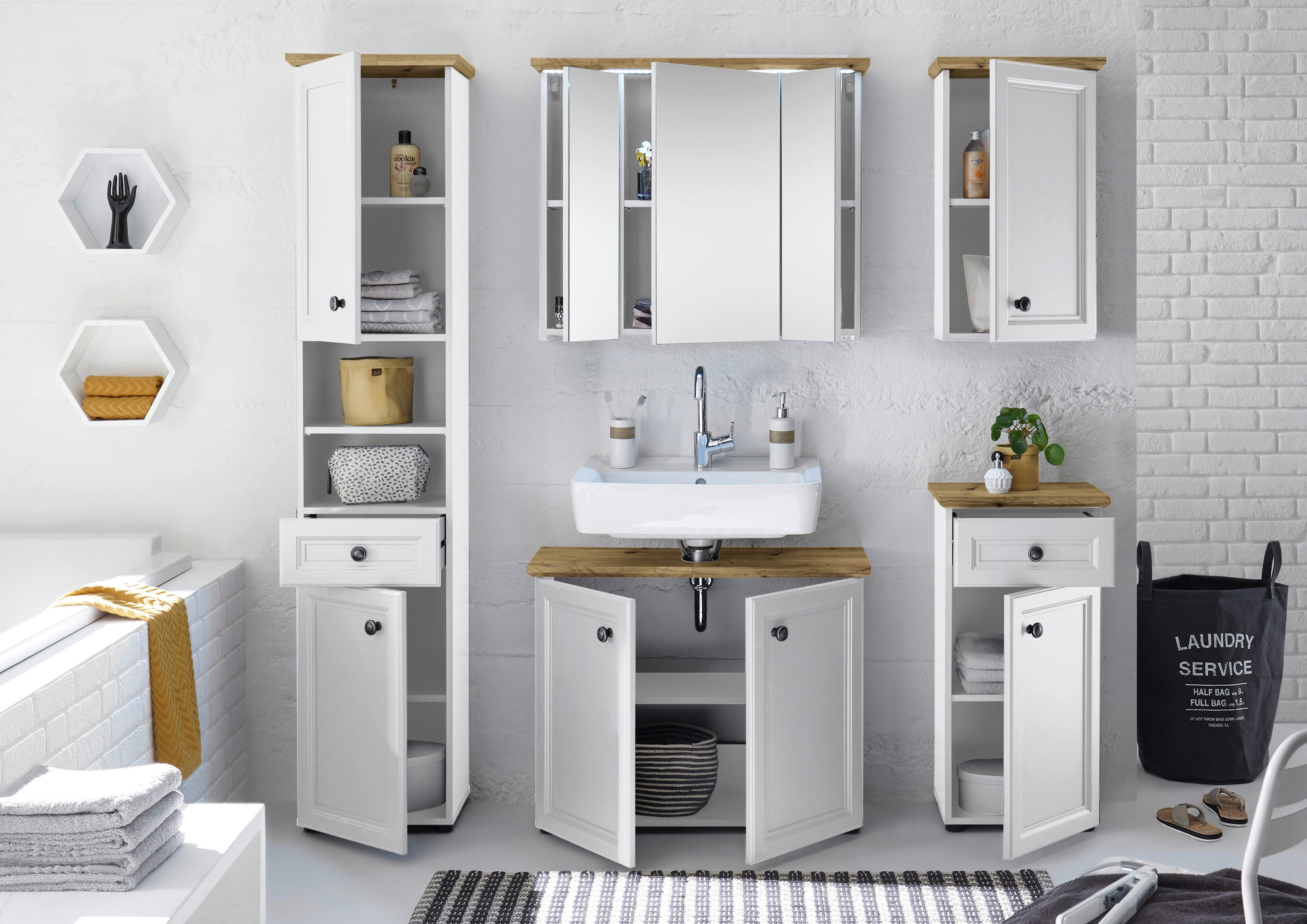 Spiegelschrank Toskana Eiche Artisan Optik weiß B/H/T: ca. 84x70x24 cm Toskana - Eiche/weiß (84,00/70,00/24,00cm)