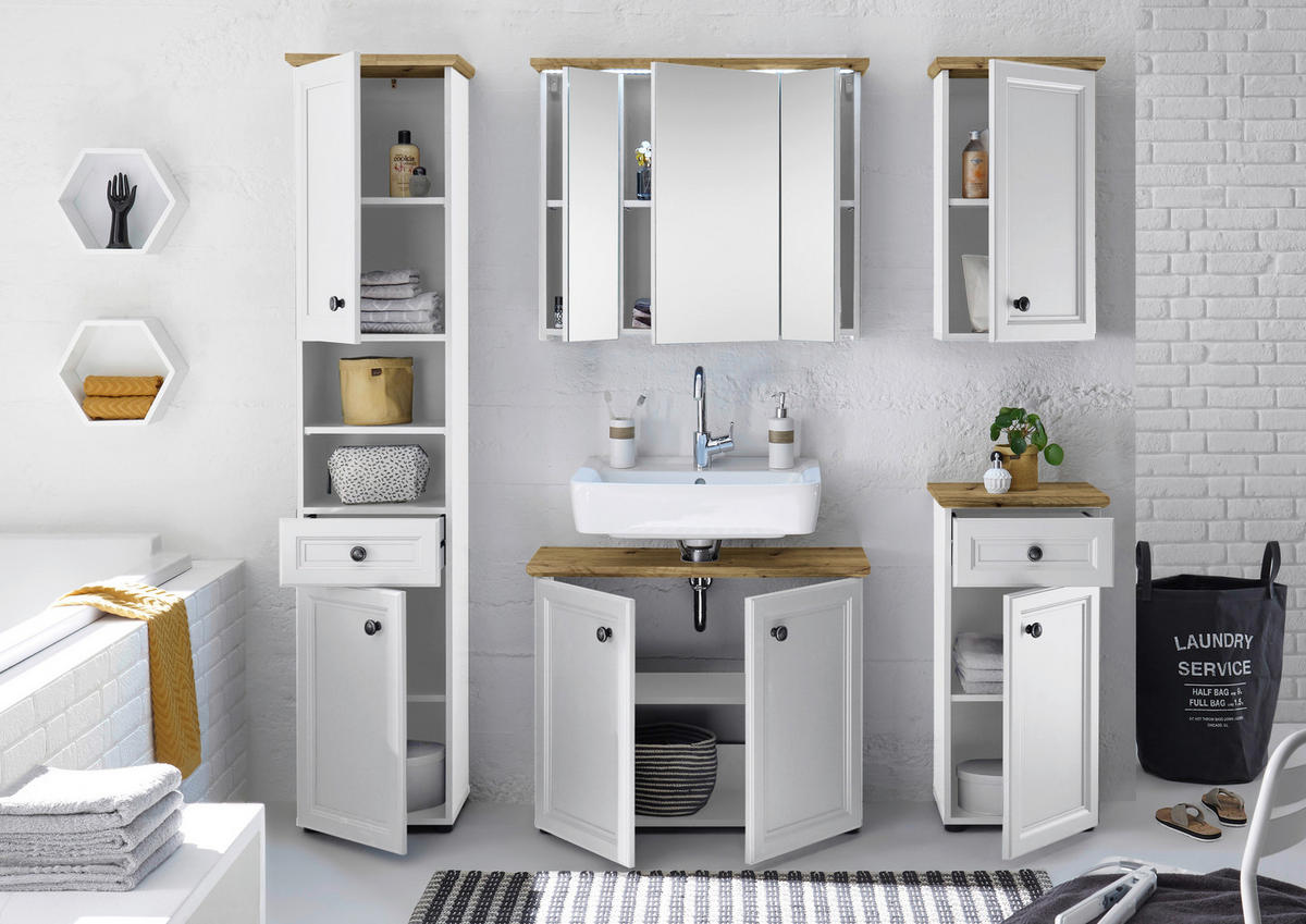 Waschbeckenunterschrank Toskana weiß Eiche Artisan Nachbildung B/H/T: ca. 84x67x32 cm Toskana - Eiche/weiß (84,00/67,00/32,00cm)