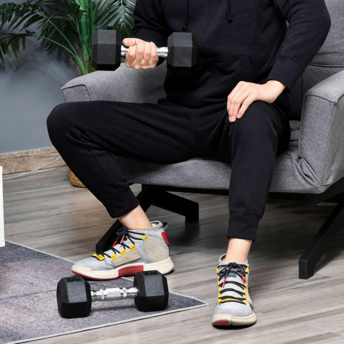 HOMCOM Kurzhantelset schwarz Gummi B/H/L: ca. 11,5x8x11,5 cm Kurzhantel_2er_Set - schwarz/silber (11,50/11,50/8,00cm) - HOMCOM