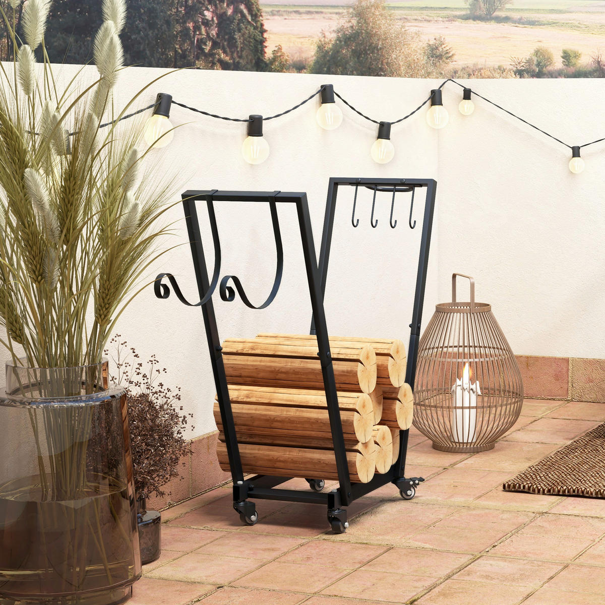 Outsunny Kaminholzständer schwarz B/H/L: ca. 30x81x79 cm Kaminholzständer - schwarz (79,00/30,00/81,00cm) - Outsunny
