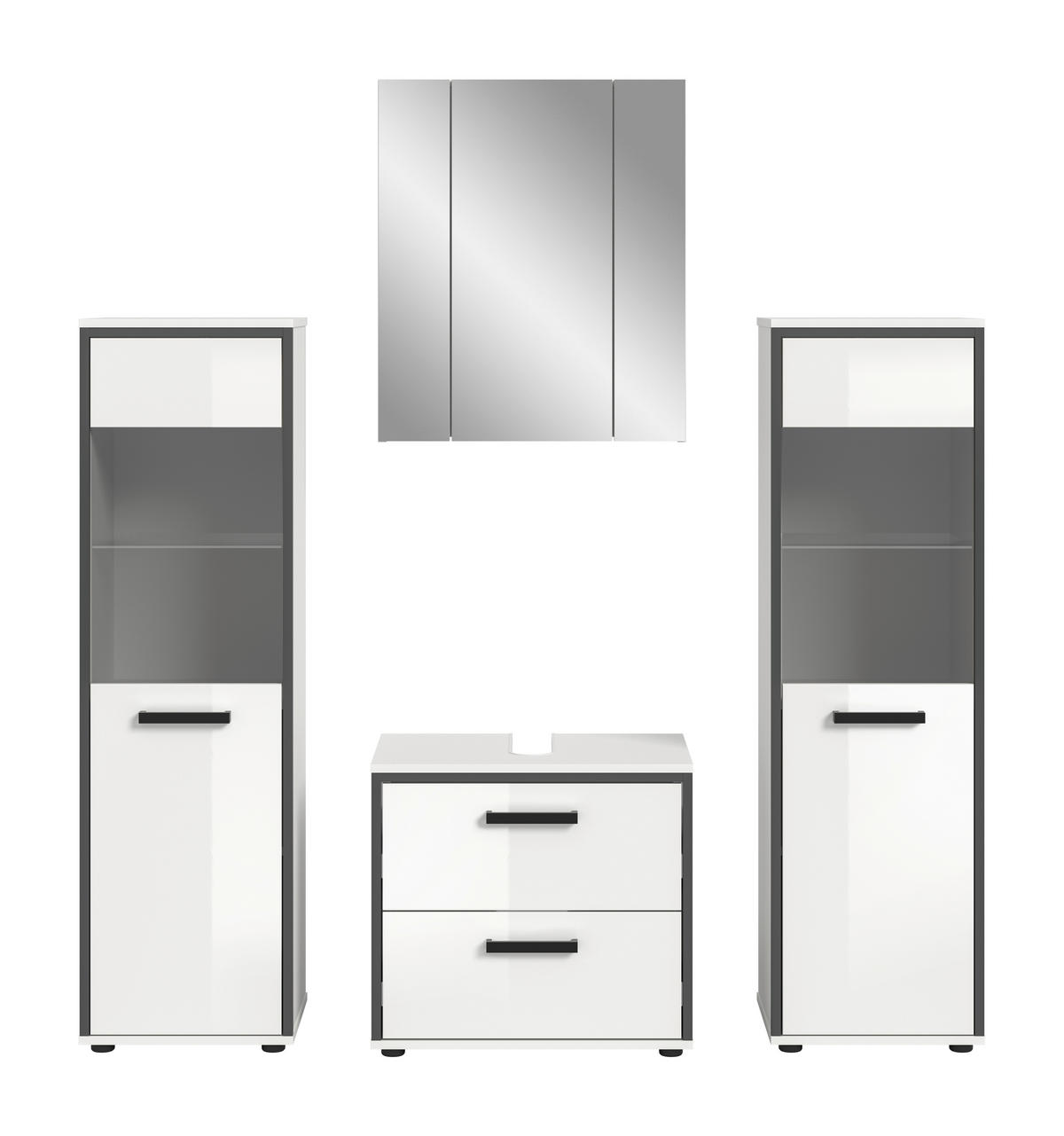 Badblock KOJAK weiß Hochglanz anthrazit grau B/H/T: ca. 171x188x37 cm KOJAK - weiß/anthrazit (171,00/188,00/37,00cm) - xonox.home