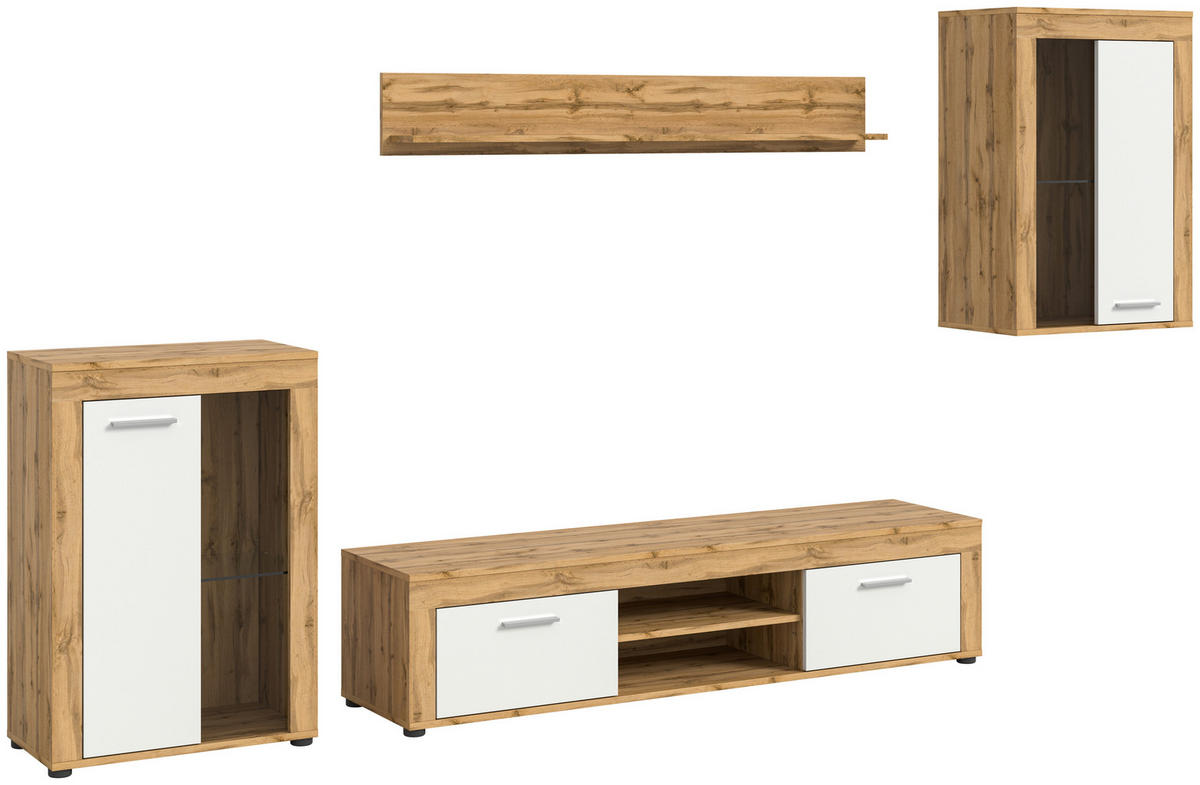 Wohnwand Jam Eiche Wotan Nachbildung weiß B/H/T: ca. 310x169x35 cm Jam - Eiche/weiß (310,00/169,00/35,00cm) - xonox.home