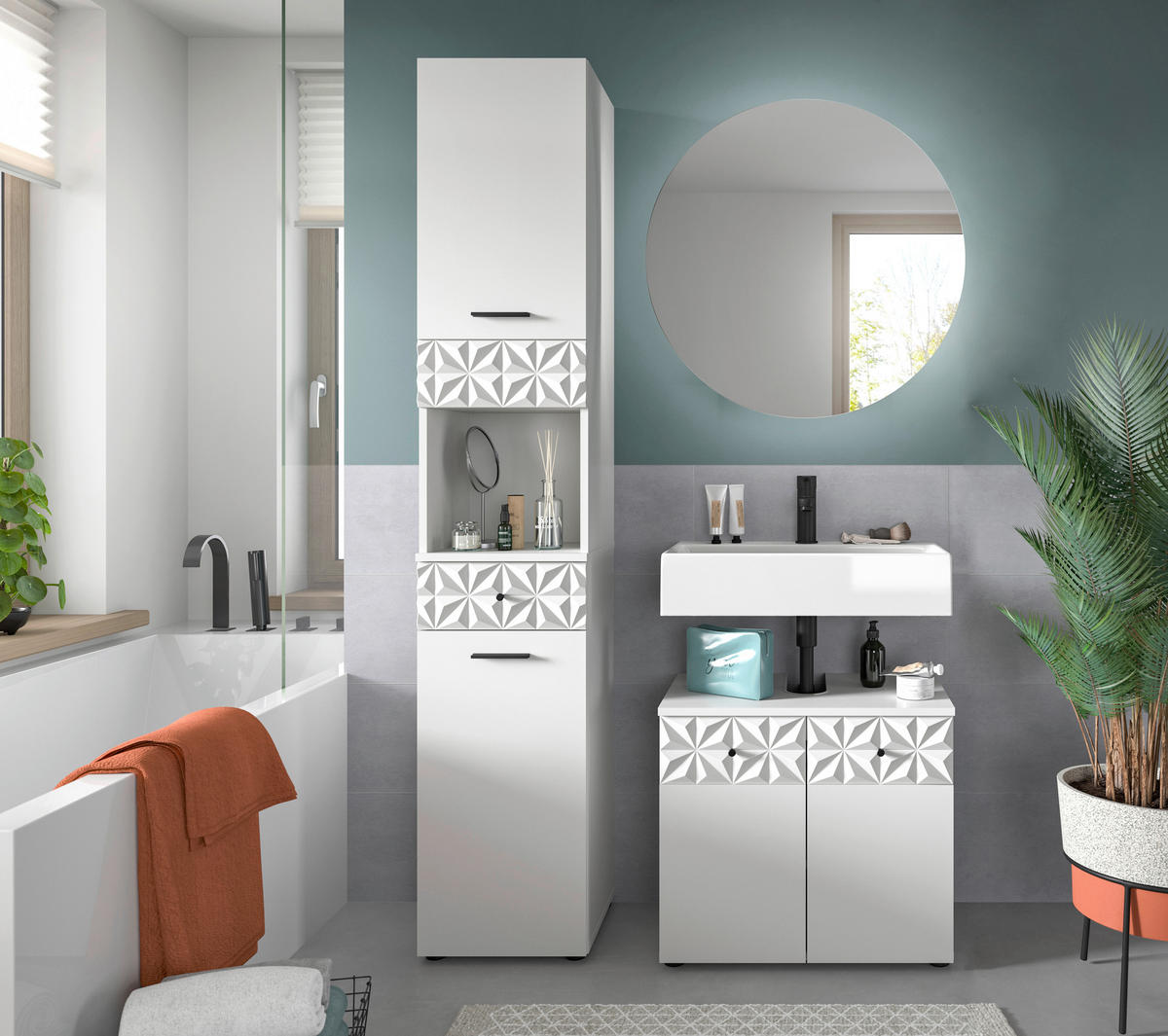 Badezimmer-Set Prisma weiß B/H/T: ca. 195x187x37 cm Prisma - weiß (195,00/187,00/37,00cm) - xonox.home