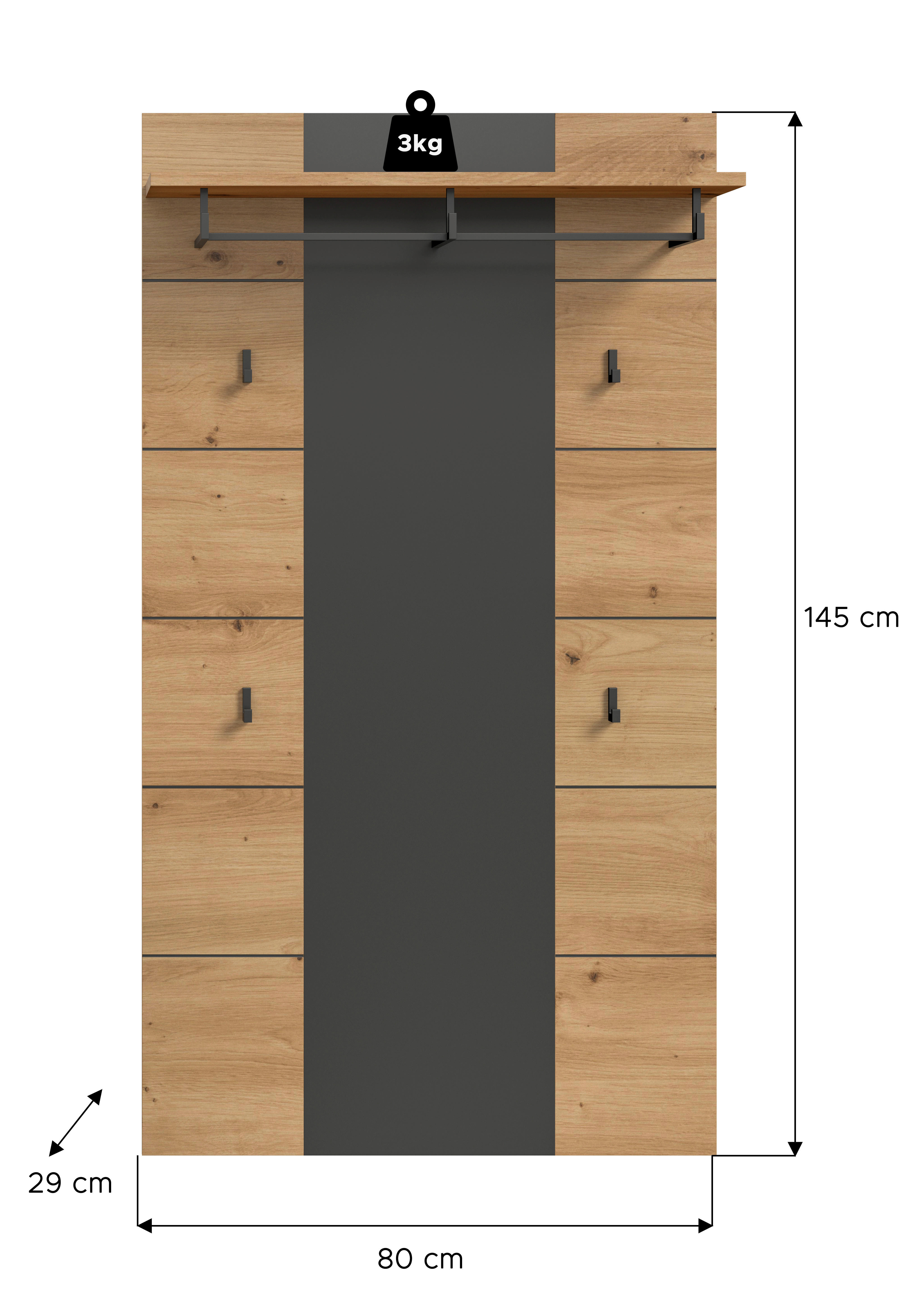 Paneel Canu basaltgrau Nachbildung Artisan Nachbildung B/H/T: ca. 141x80x29 cm Canu - basaltgrau (141,00/80,00/29,00cm) - xonox.home