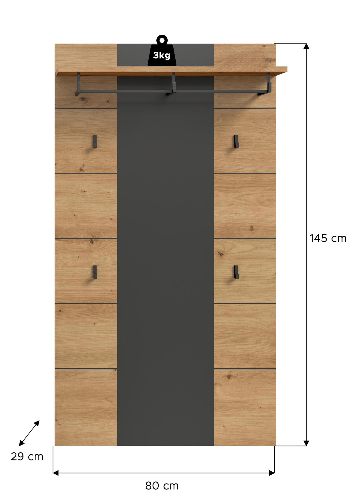 Paneel Canu basaltgrau Nachbildung Artisan Nachbildung B/H/T: ca. 141x80x29 cm Canu - basaltgrau (141,00/80,00/29,00cm) - xonox.home