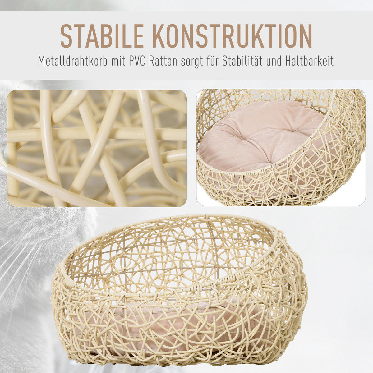 PawHut Katzenbett beige Kunststoff H/D: ca. 35x56 cm Katzenbett - beige (56,00/35,00cm) - PawHut