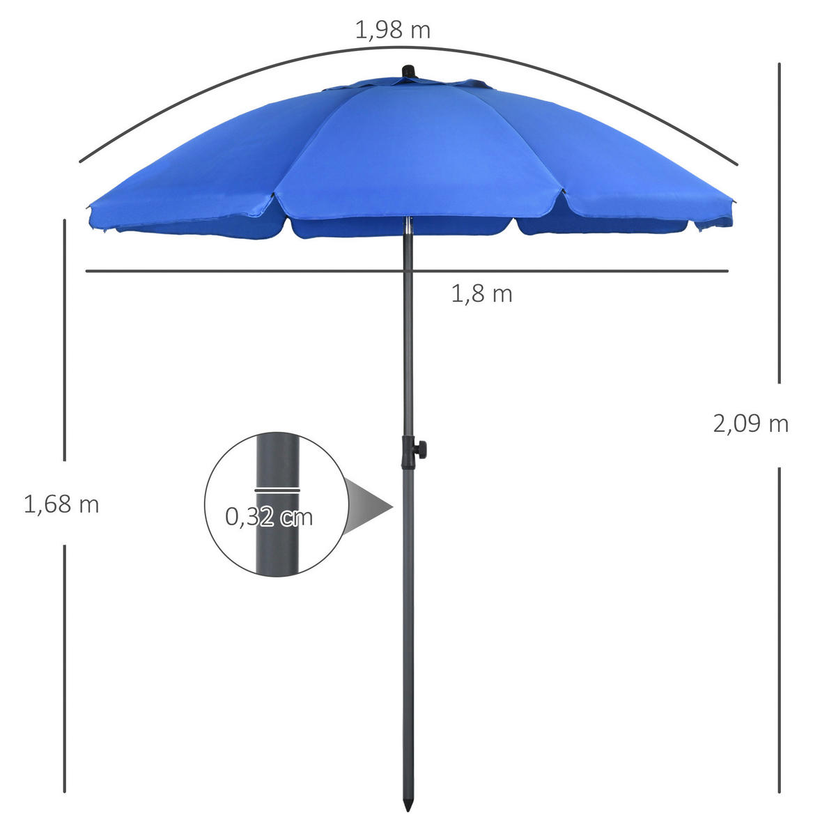 Outsunny Sonnenschirm blau Polyester B/H/L: ca. 180x209x180 cm Sonnenschirm - blau (180,00/180,00/209,00cm) - Outsunny