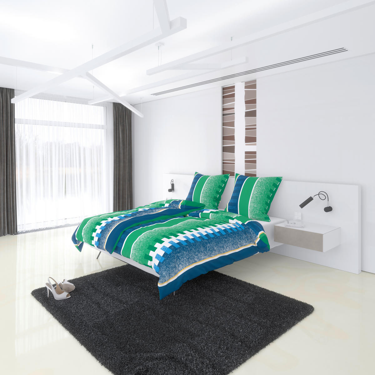 Microfaser Bettwäsche Bettwäsche_Microfaser Streifen blau - blau/grün (135,00/200,00cm)