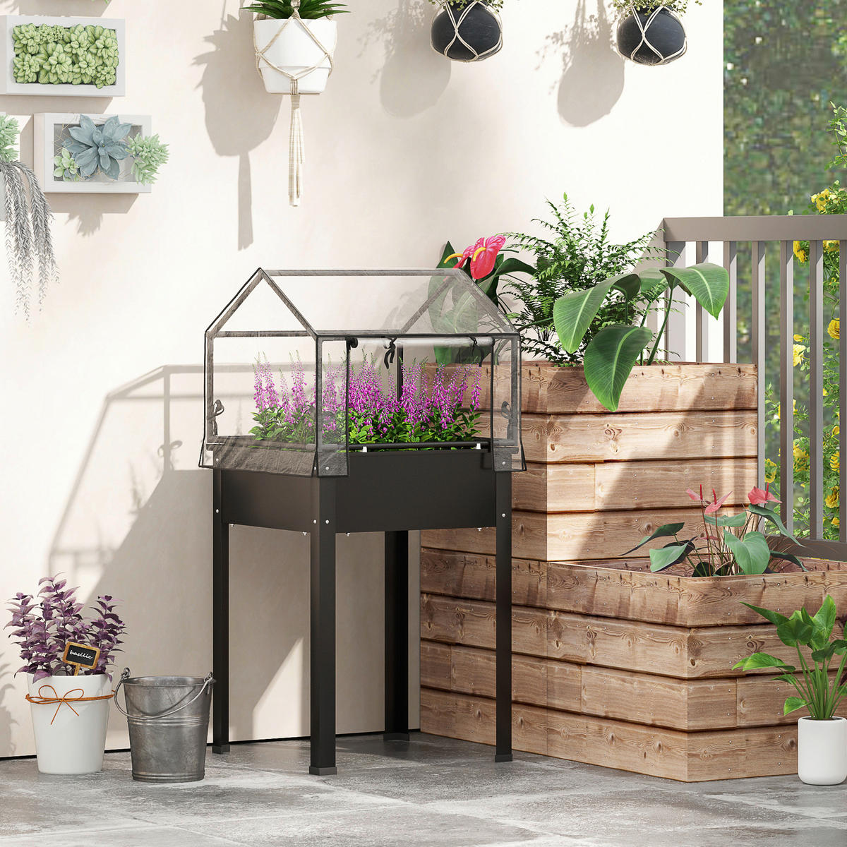 Outsunny Hochbeet schwarz Stahl B/H/L: ca. 60x120x60 cm Hochbeet - schwarz (60,00/60,00/120,00cm) - Outsunny
