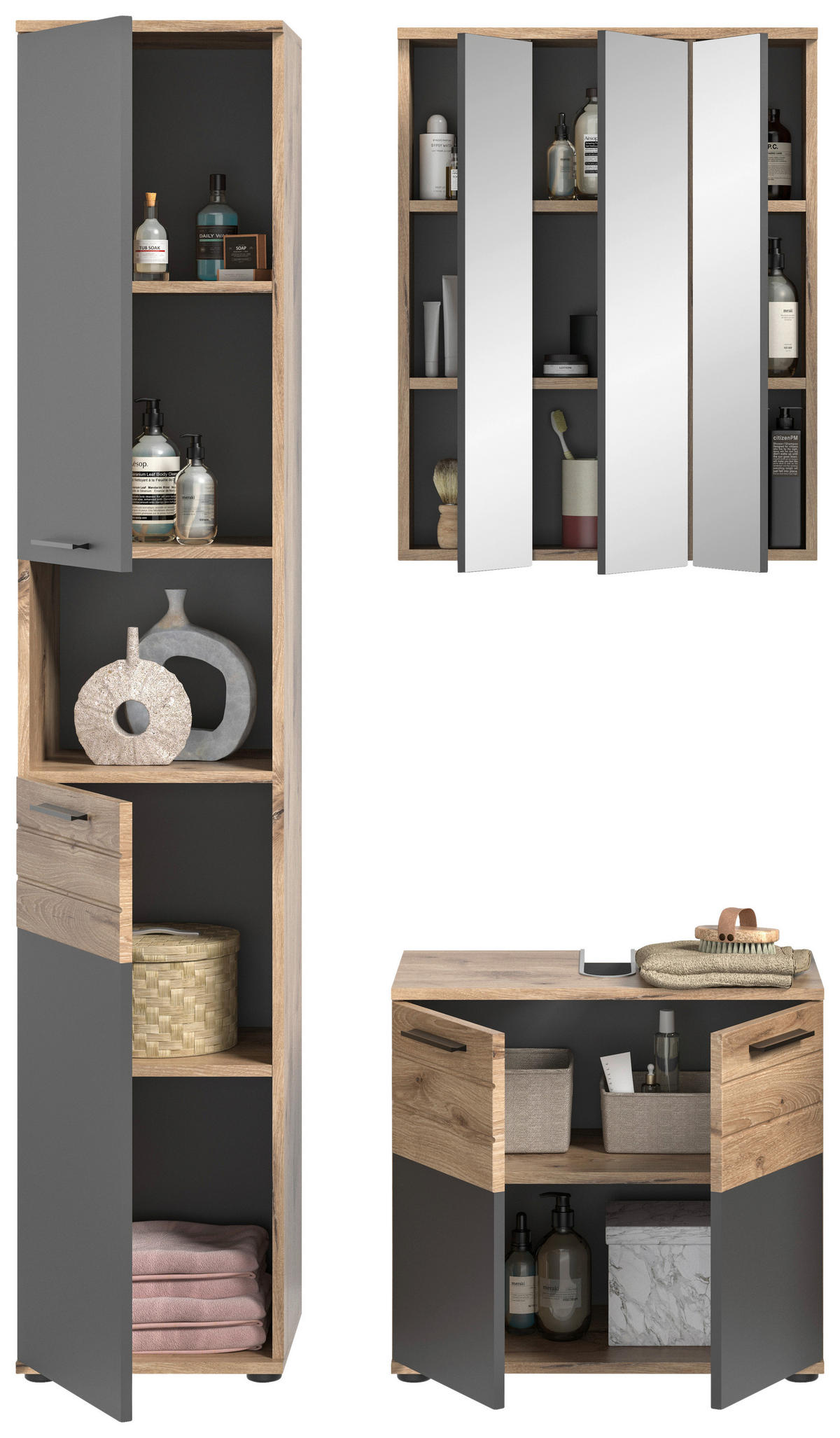 Badezimmer-Set MASON Nox Oak Nachbildung edles Basaltgrau Nachbildung B/H/T: ca. 112x190x34 cm MASON - edles Basaltgrau (112,00/190,00/34,00cm) - xonox.home