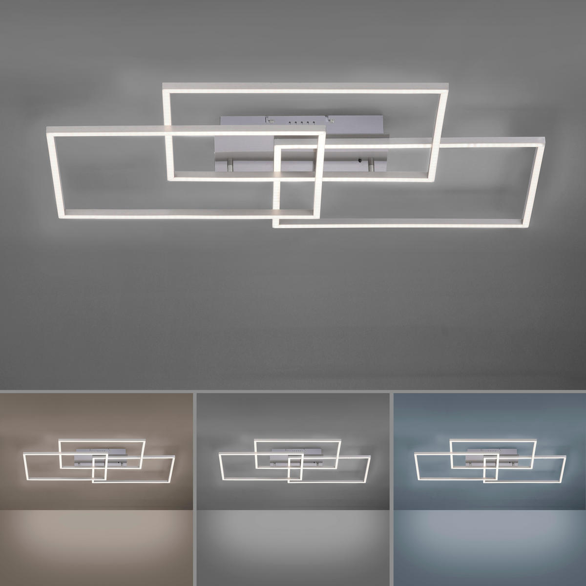 Just Light LED-Deckenleuchte IVEN 14150-55 stahlfarbig Aluminium Kunststoff B/H/T: ca. 50x8x82 cm 3 Brennstellen IVEN - stahlfarbig (50,00/8,00/82,00cm) - Just Light