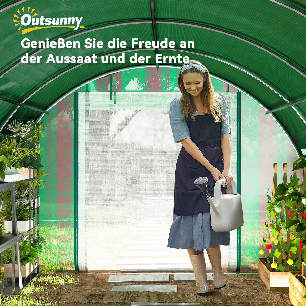 Outsunny Folientunnel B/H/L: ca. 300x198x600 cm Folientunnel - grün (600,00/300,00/198,00cm) - Outsunny