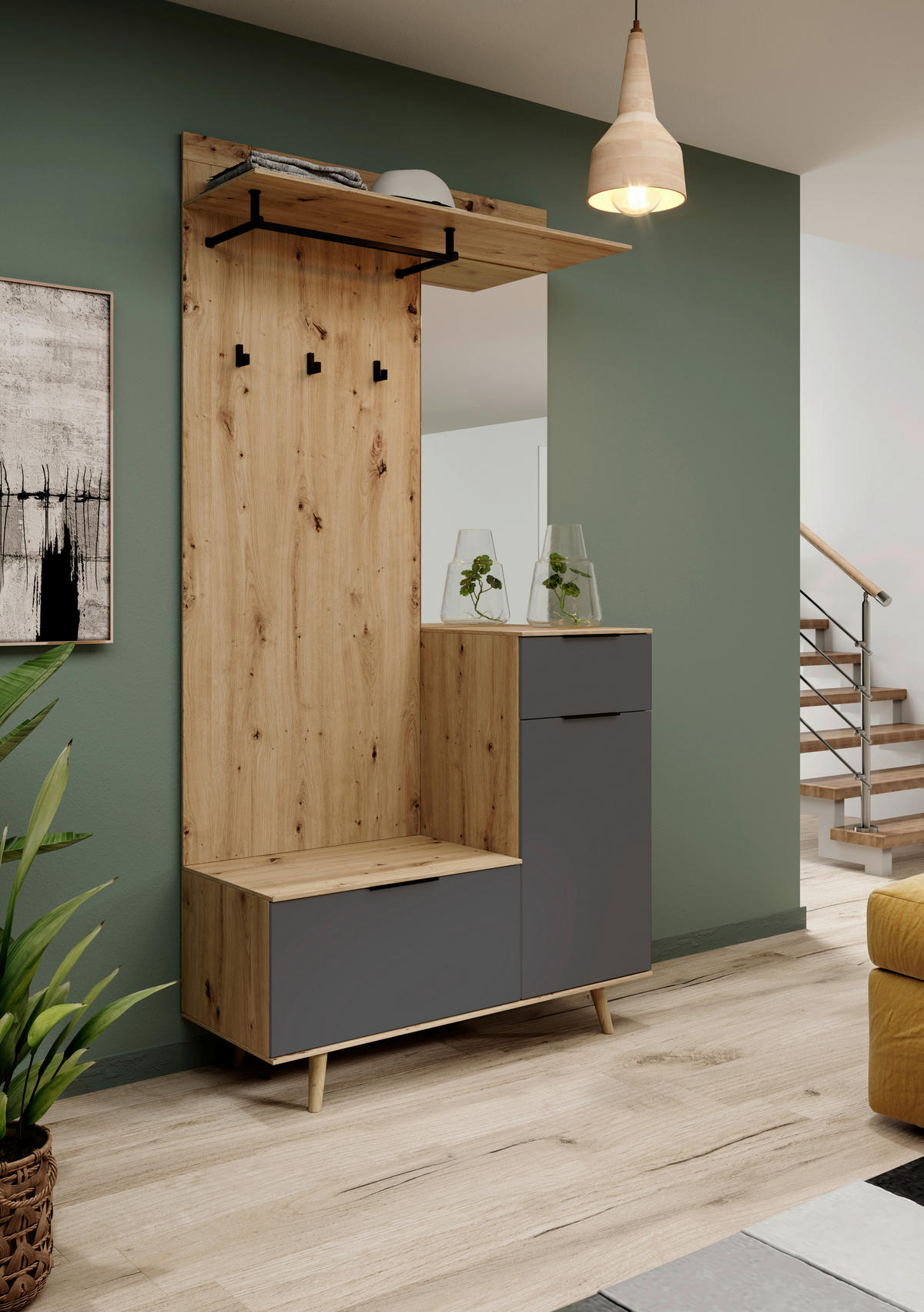 Garderobe NORDIC Eiche Artisan Nachbildung B/H/T: ca. 100x204x40 cm NORDIC - Eiche (100,00/204,00/40,00cm) - WIPMEB