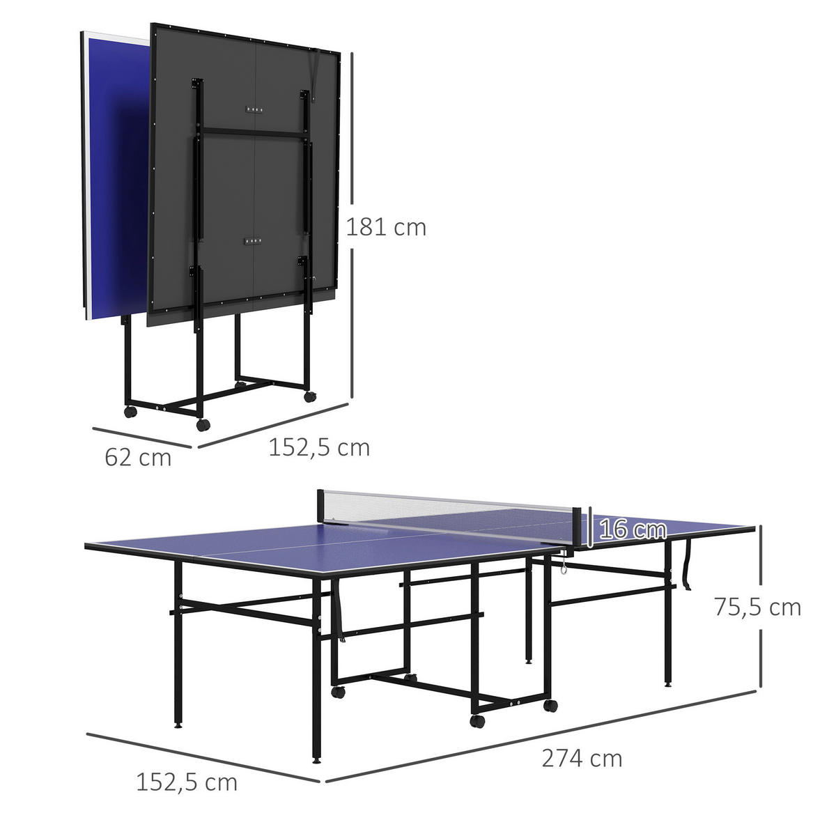 SPORTNOW Tischtennisplatte blau B/H/L: ca. 152,5x274x75,5 cm Tischtennisplatte - blau (75,50/152,50/274,00cm) - SPORTNOW