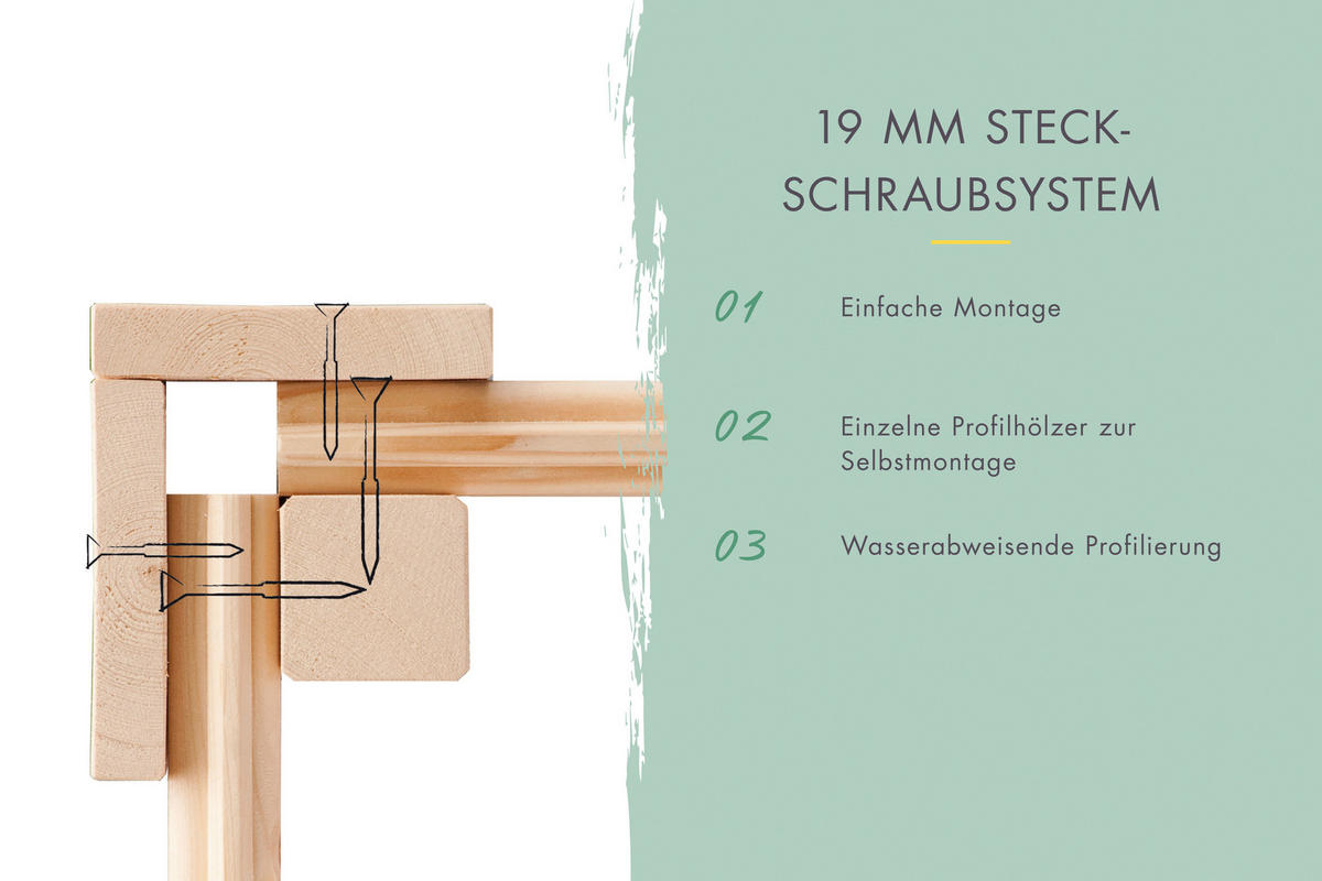 Karibu Gartenhaus Leon 3,5 natur B/H/L: ca. 242x211x242 cm Leon 3,5 - natur (242,00/242,00/211,00cm) - Karibu