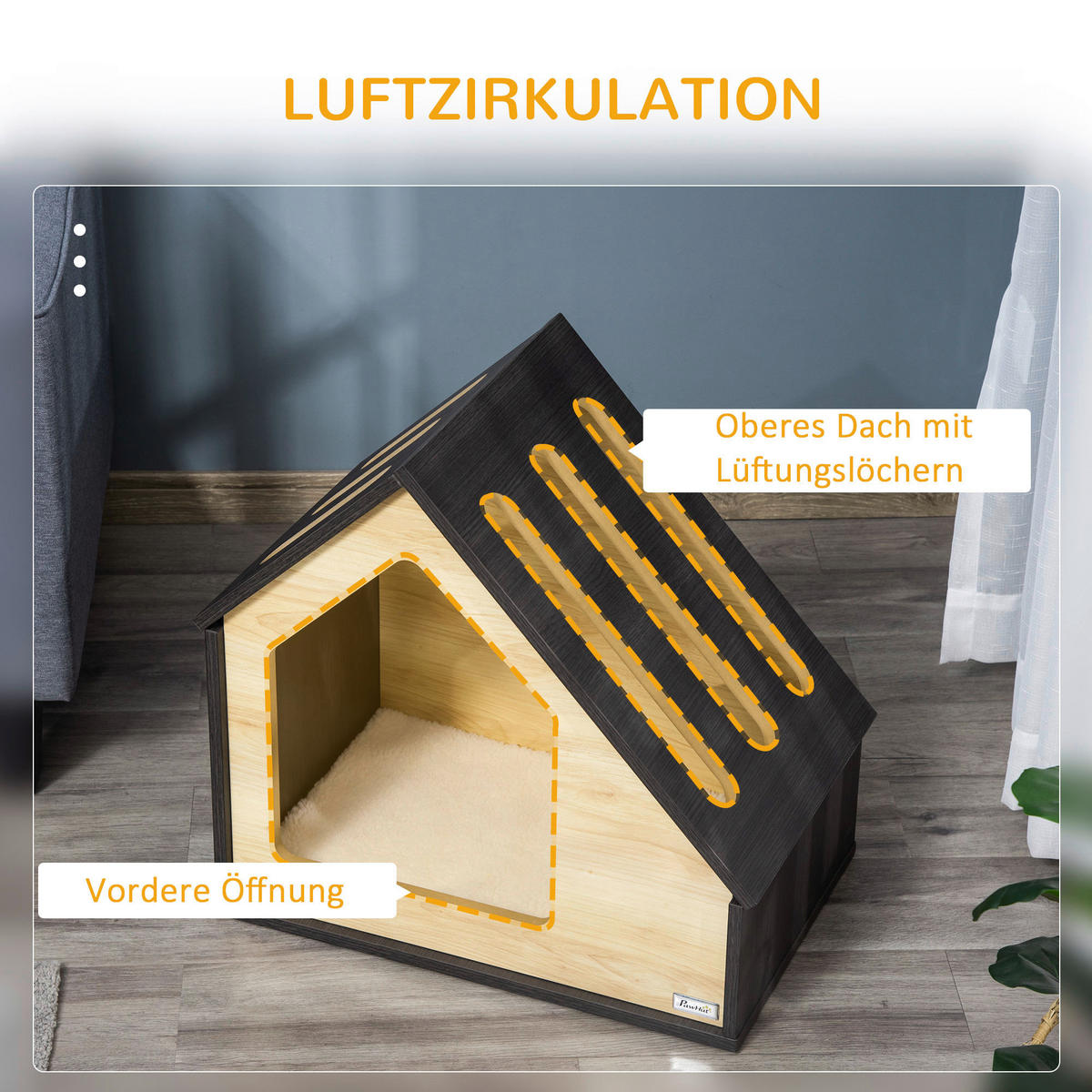 PawHut Hundehütte braun MDF B/H/L: ca. 40x59,2x60 cm Hundehütte - braun (60,00/40,00/59,20cm) - PawHut