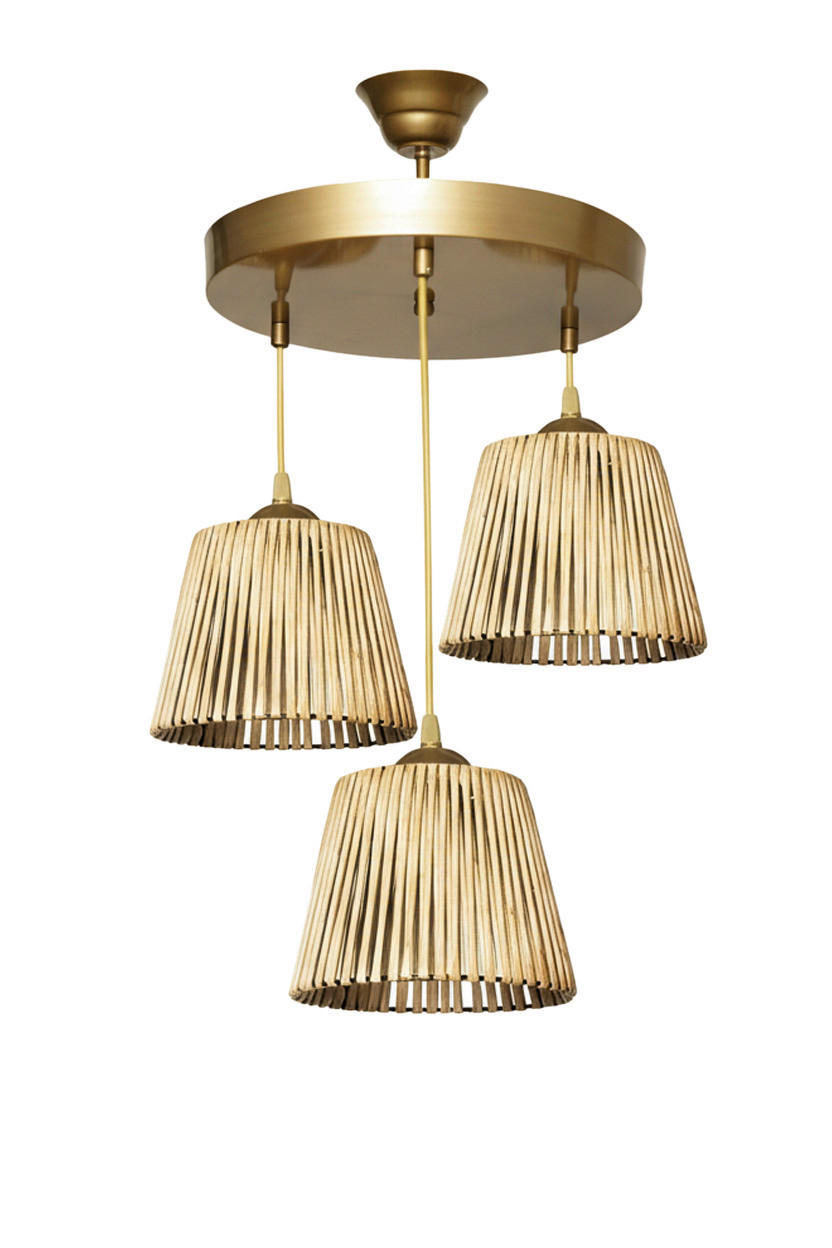 Opviq Pendelleuchte natur B/H/T/L/D: ca. 35x85x35x35x35 cm E27 3 Brennstellen Pendelleuchte_SP177 - natur (35,00/35,00/85,00cm) - Opviq