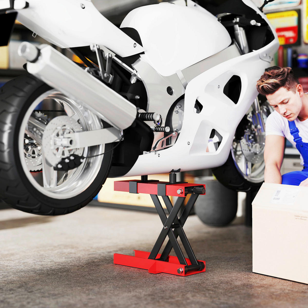 HOMCOM Motorradheber B/H/L: ca. 15x40x45 cm Motorradheber - rot (45,00/15,00/40,00cm) - HOMCOM