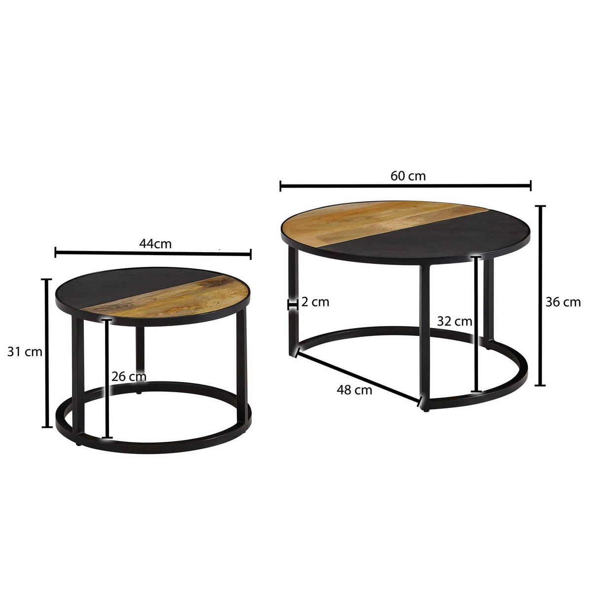 Couchtisch 2er-Set. schwarz B/H/T: ca. 60x36x60 cm 2er-Set. - schwarz (60,00/36,00/60,00cm) - Wohnling