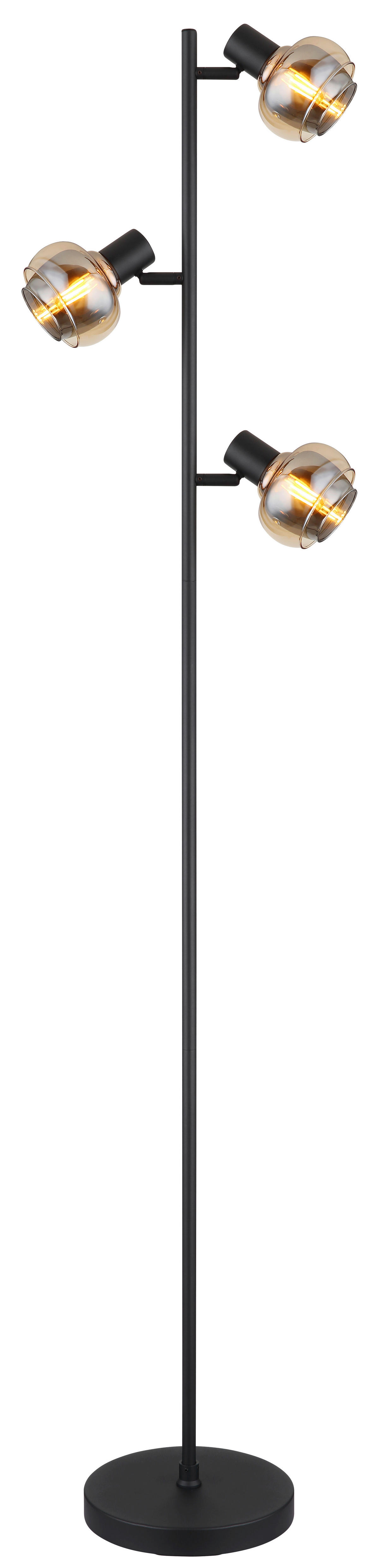 GLOBO Stehleuchte Rauch schwarz Glas Metall B/H/T: ca. 23x154x25 cm E14 3 Brennstellen TOKKI - schwarz/Rauch (23,00/154,00/25,00cm) - GLOBO