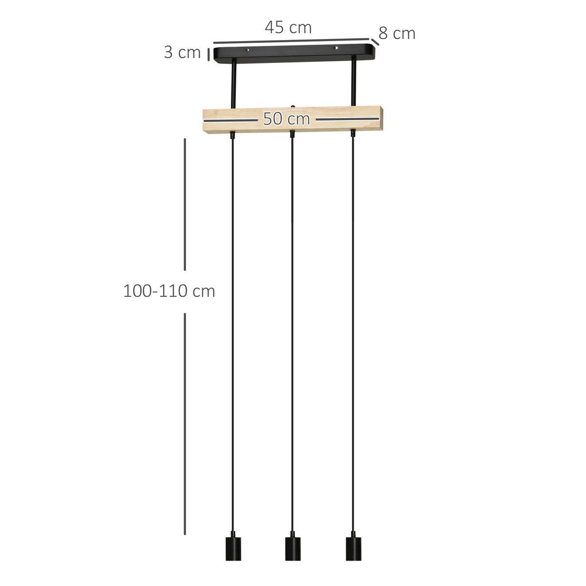 HOMCOM Pendelleuchte schwarz Metall Holz B/H/T: ca. 8x33x50 cm Pendelleuchte B31-435V90BK - schwarz (8,00/33,00/50,00cm) - HOMCOM