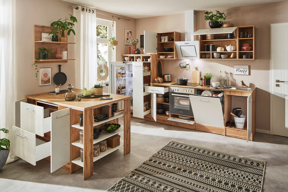 Respekta Winkelküche Hilde weiß matt B/H/T: ca. 310x205x60 cm Hilde - Eiche/weiß (310,00/205,00/60,00cm) - Respekta