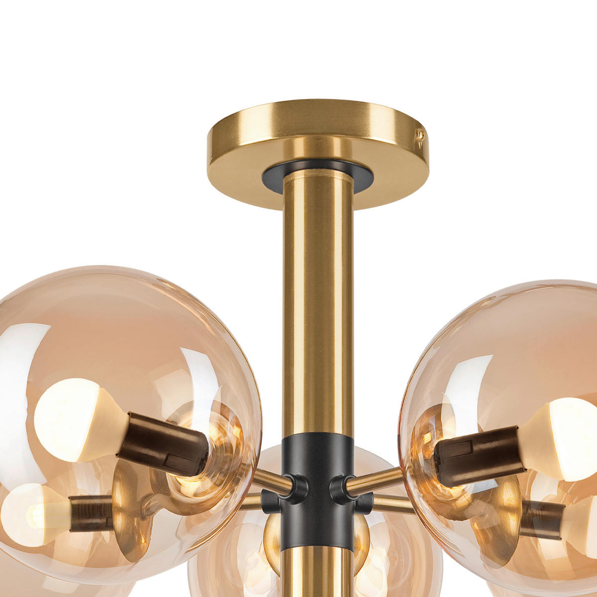 Lamkur Deckenleuchte gold schwarz Glas Metall B/H/L: ca. 35x32x32 cm E14 5 Brennstellen ROLLO - gold/schwarz (32,00/35,00/32,00cm) - Lamkur