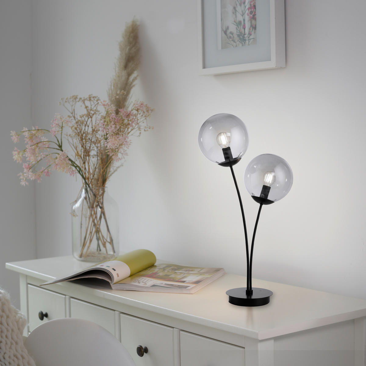 Just Light Tischleuchte BIG WIDOW 14605-18 schwarz Rauchglas Metall B/H: ca. 33,5x60 cm E14 2 Brennstellen BIG WIDOW - schwarz (33,50/60,00cm) - Just Light