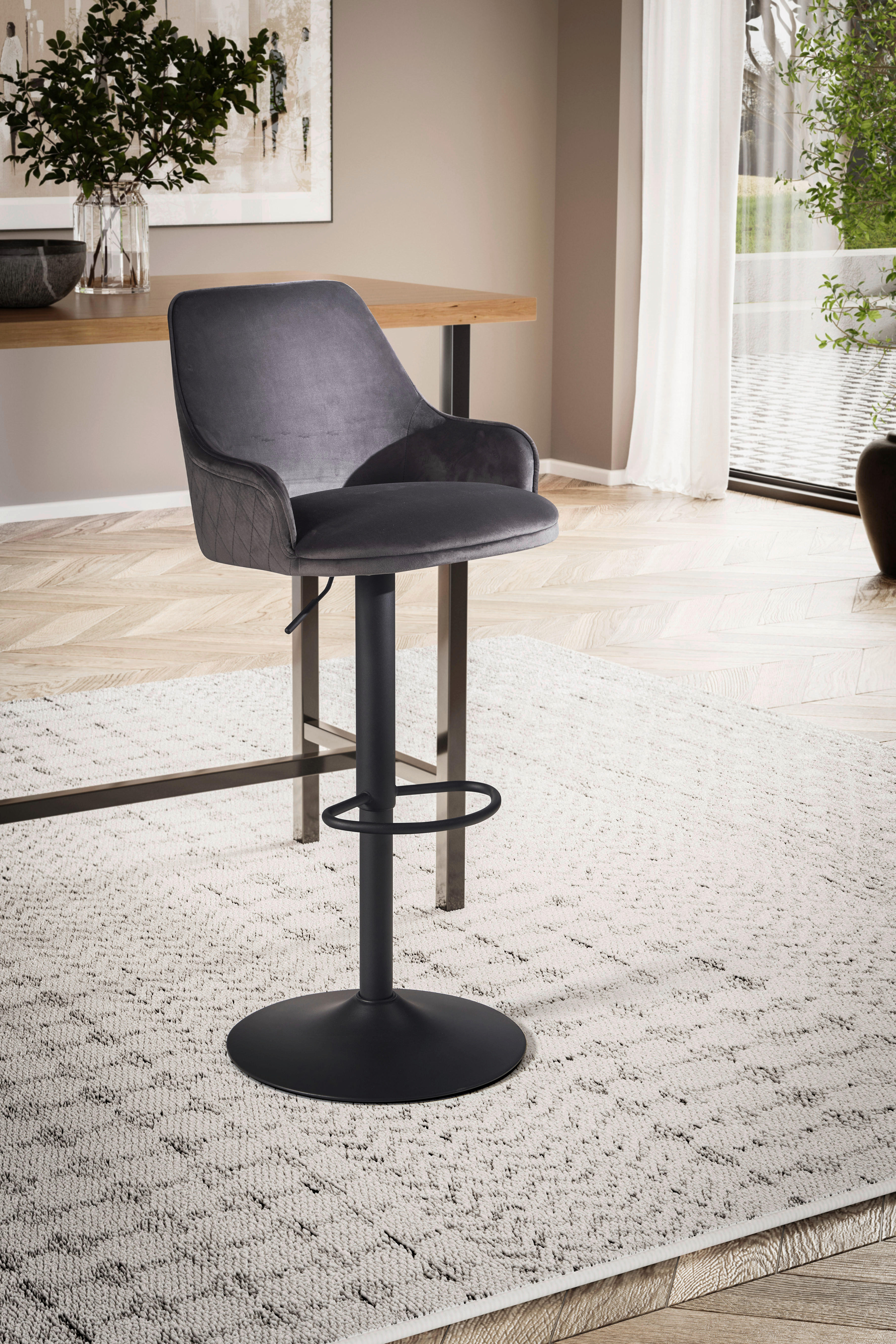 Barhocker grau schwarz Samt Eisen B/H/T: ca. 45x106x45 cm Barhocker - schwarz/grau (45,00/106,00/45,00cm) - Wohnling