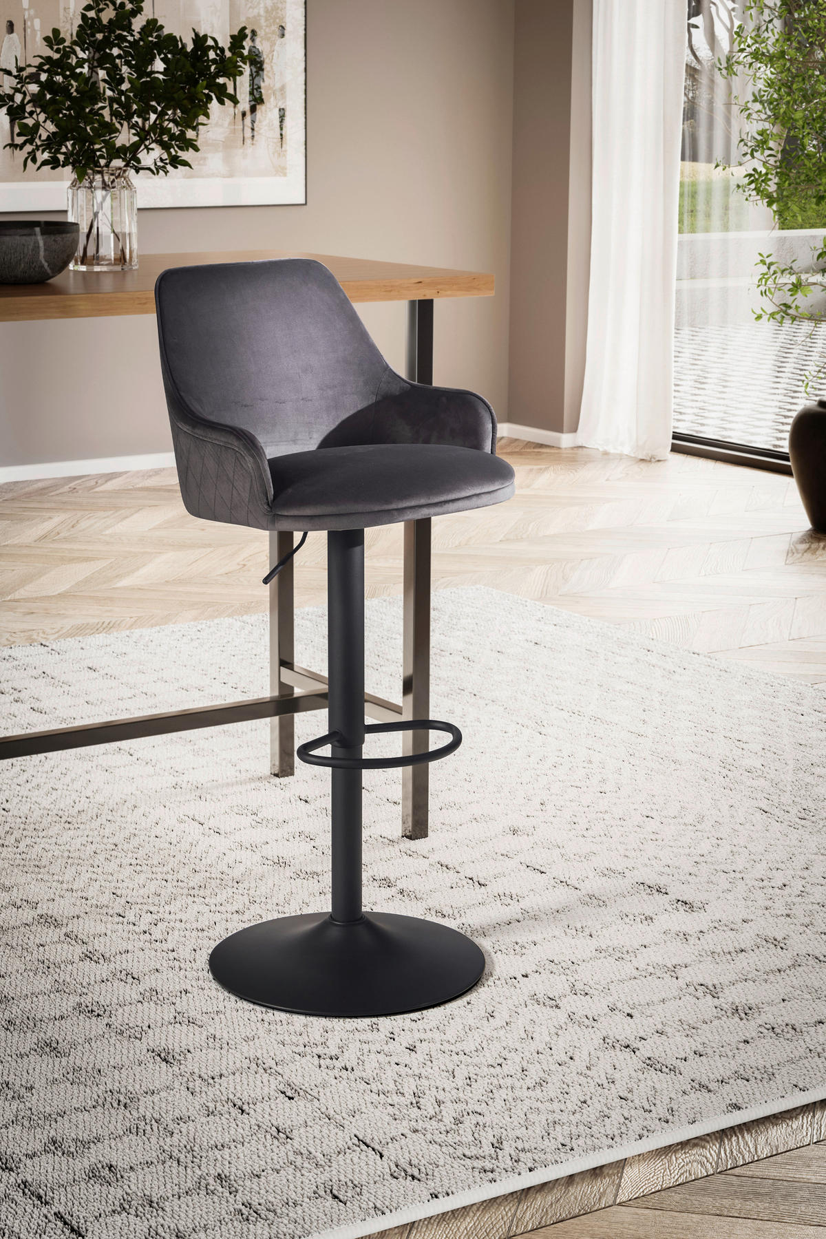 Barhocker grau schwarz Samt Eisen B/H/T: ca. 45x106x45 cm Barhocker - schwarz/grau (45,00/106,00/45,00cm) - Wohnling