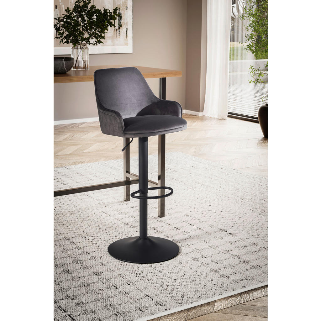 Thumbnail - Barhocker grau schwarz Samt Eisen B/H/T: ca. 45x106x45 cm