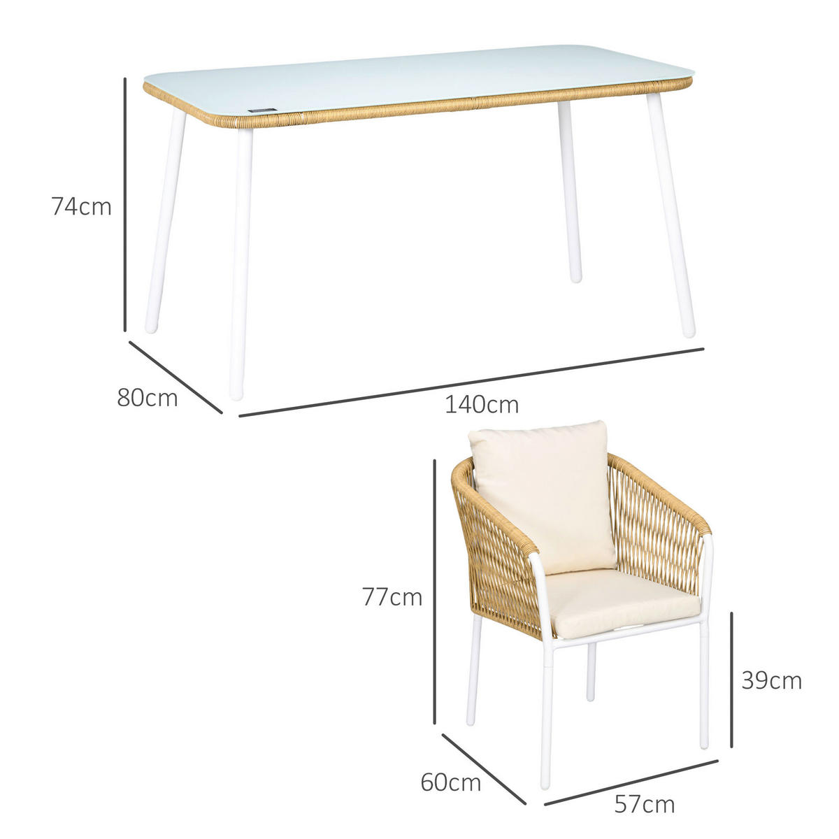 Outsunny Bistro-Set gelb Aluminium B/H/L: ca. 80x74x140 cm Bistro-Set - gelb (140,00/80,00/74,00cm) - Outsunny