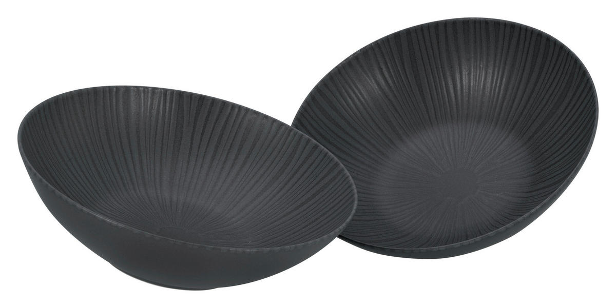 CreaTable Salatschüssel-Set Vesuvio schwarz Steinzeug D: ca. 24 cm Vesuvio - schwarz (24,00cm) - CreaTable