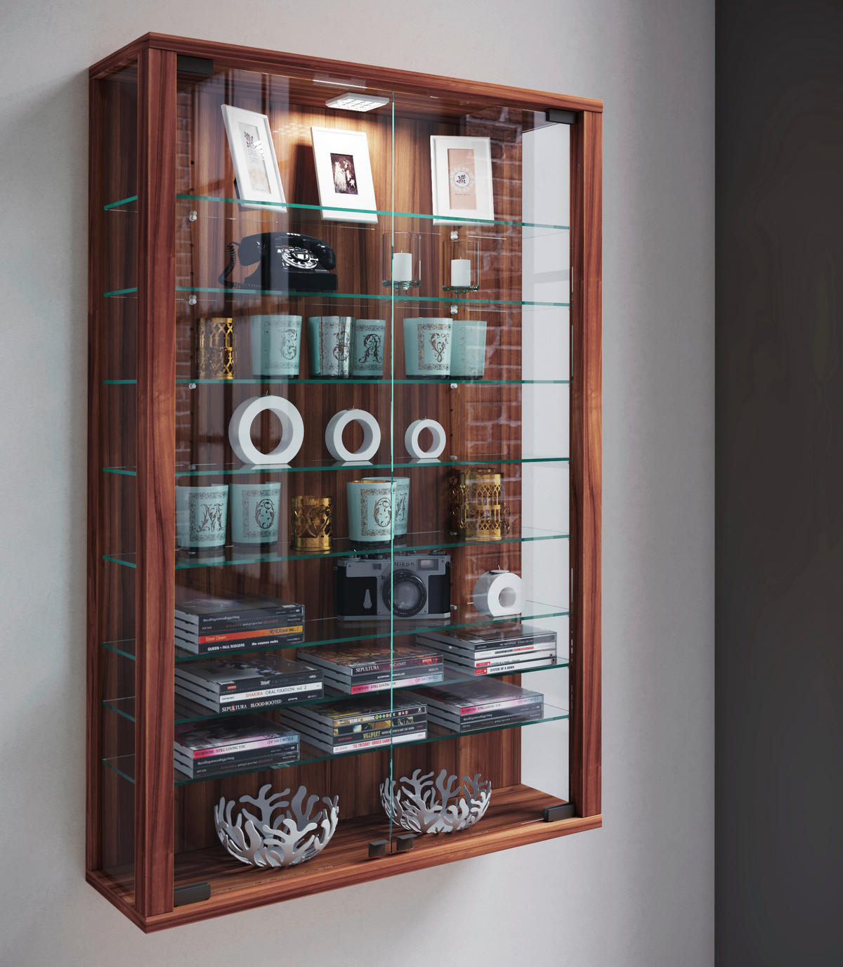 Vitrine Vitrosa Mini nussbaum Nachbildung Holzwerkstoff Glas B/H/T: ca. 59x90x18 cm Vitrosa Mini - nussbaum (59,00/90,00/18,00cm) - VCM Möbel