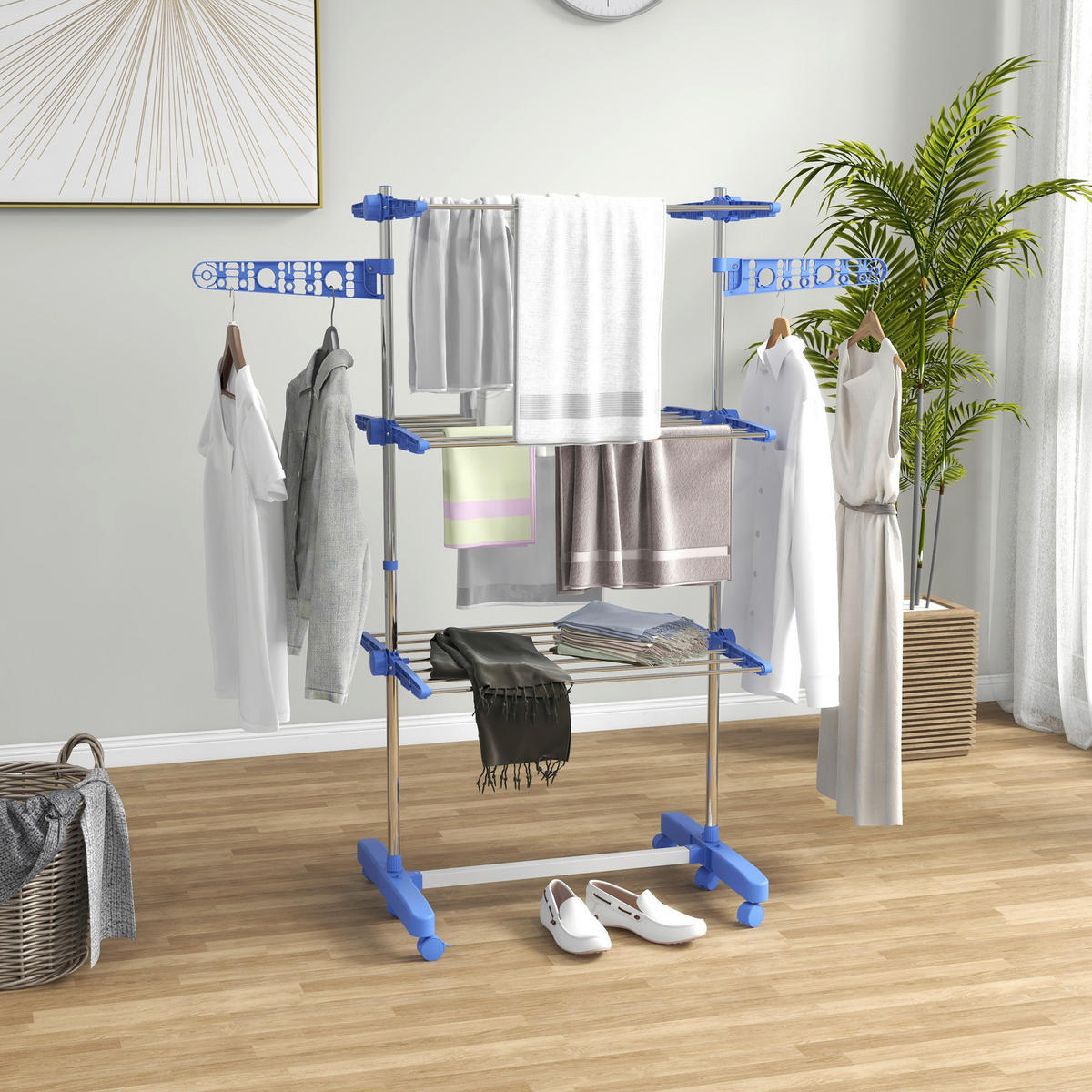 HOMCOM Wäscheständer blau Kunststoff B/H/L: ca. 55x142x152 cm Trockenständer - blau (152,00/55,00/142,00cm) - HOMCOM