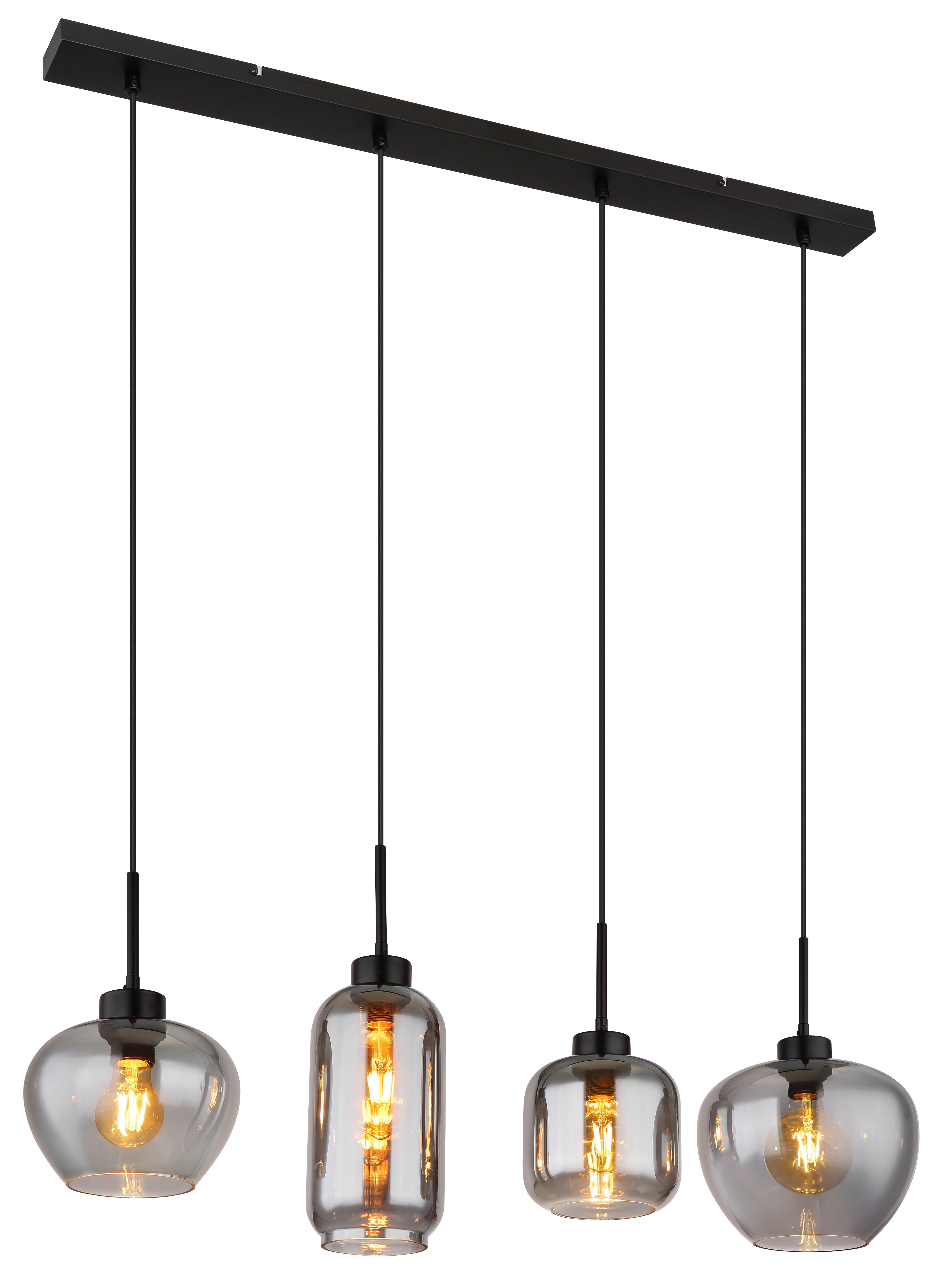 GLOBO Pendelleuchte schwarz Metall B/H/T: ca. 24x120x99,5 cm E27 4 Brennstellen MATT - schwarz (24,00/120,00/99,50cm) - GLOBO