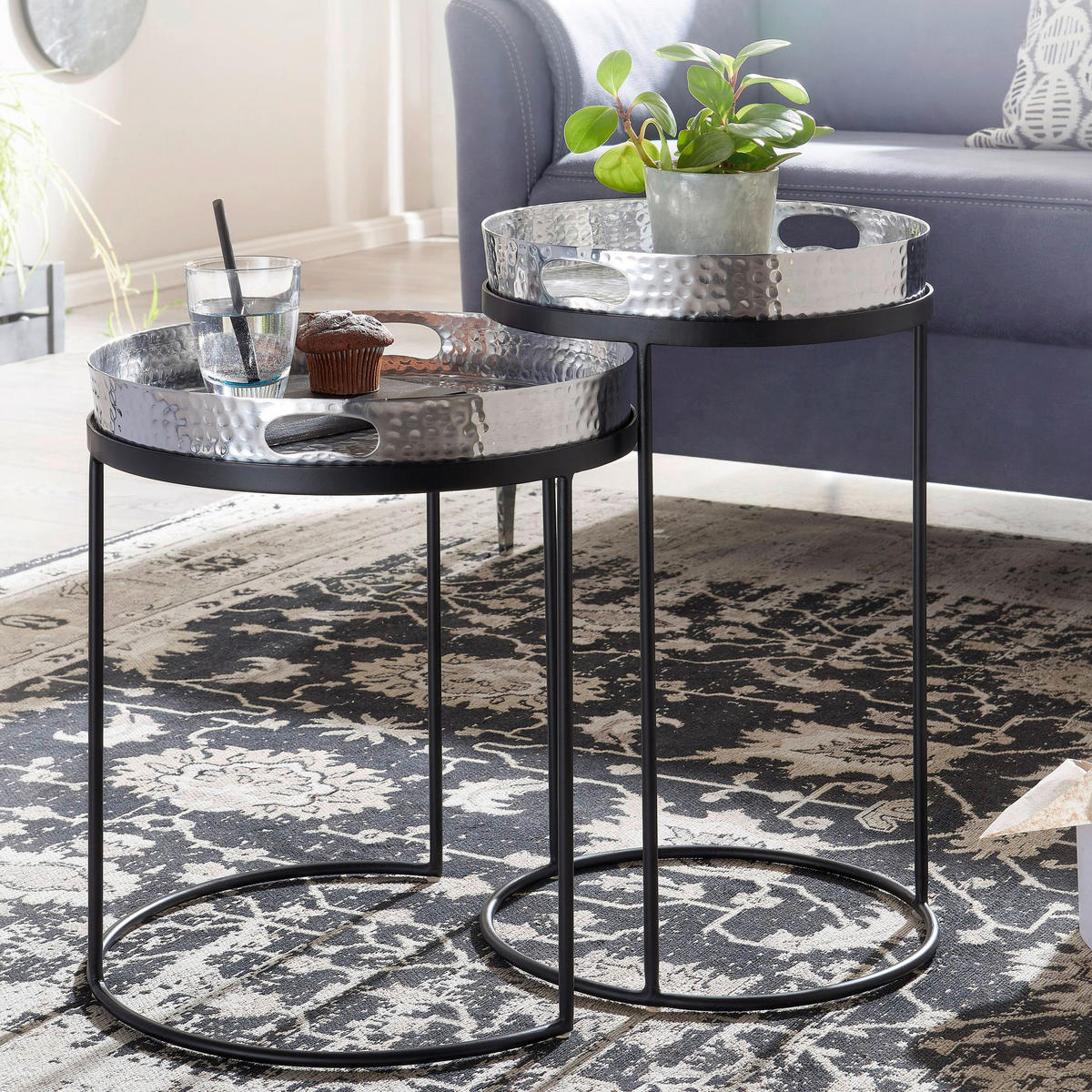 Beistelltisch 2er-Set. silber Metall B/H/T: ca. 38x45x38 cm 2er-Set. - silber (38,00/45,00/38,00cm) - Wohnling