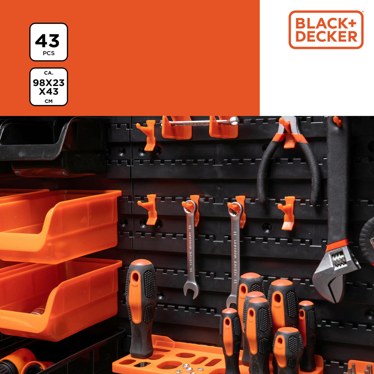 BLACK+DECKER Werkzeugwand orange B/H/L: ca. 14,2x56,3x50 cm Werkzeugwand_43tlg. - orange/schwarz (50,00/14,20/56,30cm) - BLACK+DECKER