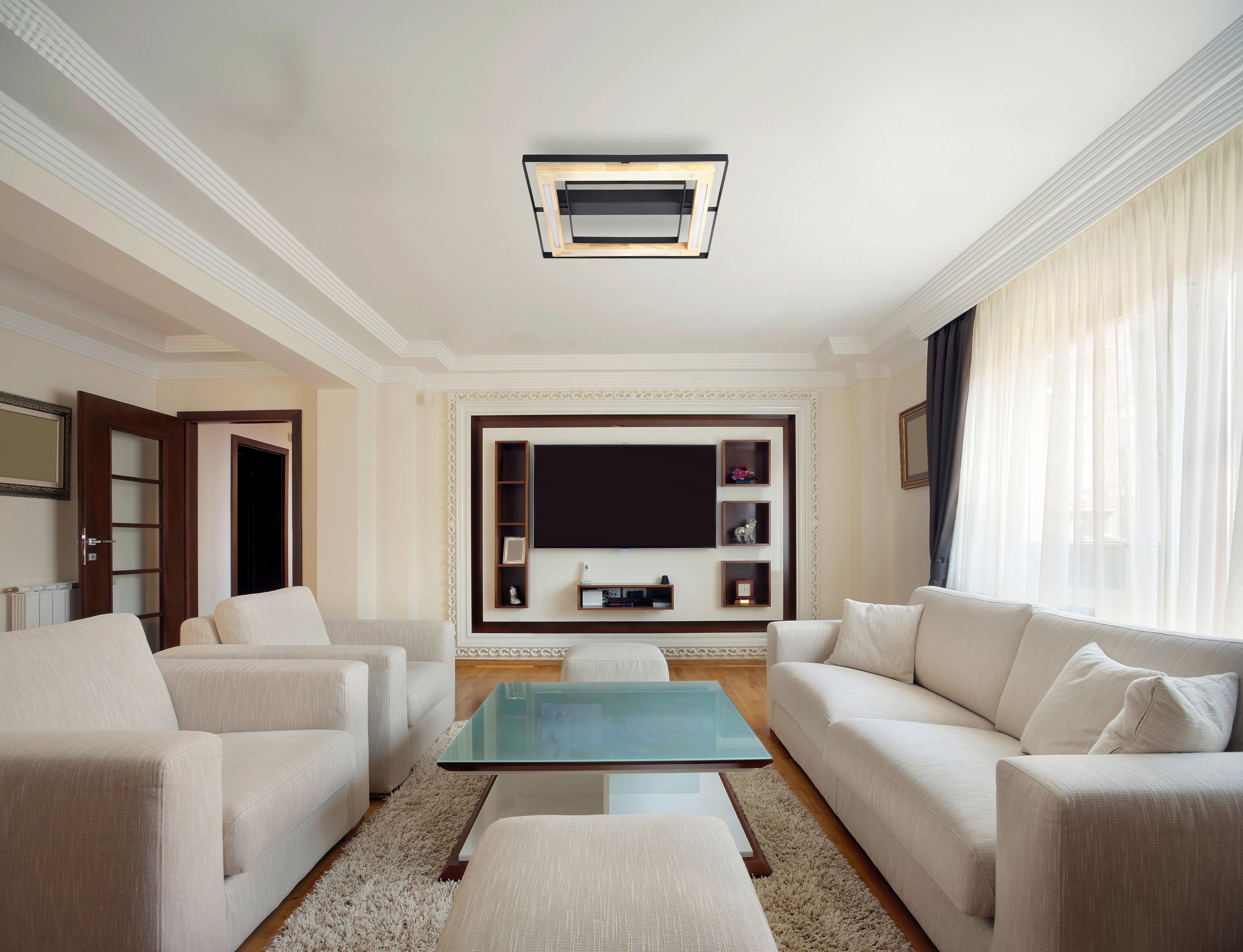 Thumbnail - Nowa LED-Deckenleuchte 62274608 natur schwarz Metall Bambus B/H/T: ca. 46x6x46 cm 1 Brennstellen