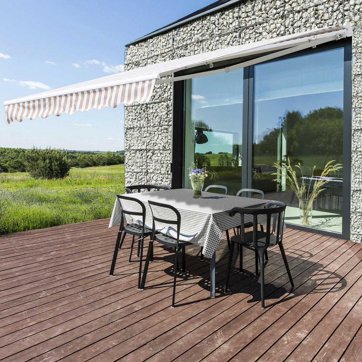 Outsunny Markise beige Markise - beige/weiß - Outsunny