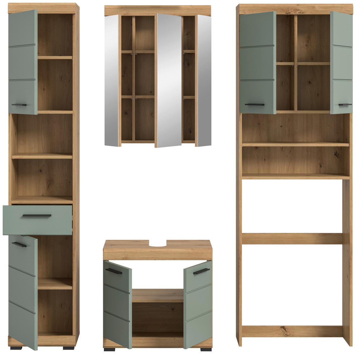Badezimmer-Set Scout Eiche Artisan Nachbildung salbei Nachbildung B/H/T: ca. 190x191x34 cm Scout - Eiche/salbei (190,00/191,00/34,00cm) - xonox.home