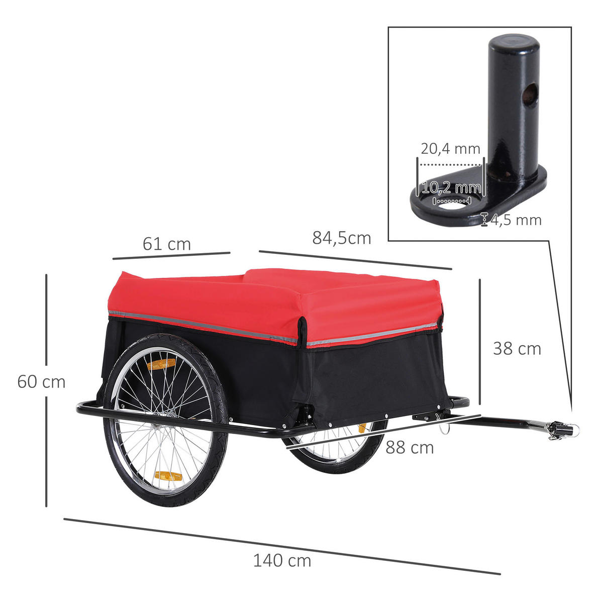 HOMCOM Fahrradanhänger schwarz schwarz B/H/L: ca. 88x60x140 cm Fahrradanhänger 5550-3432 - schwarz (140,00/88,00/60,00cm) - HOMCOM
